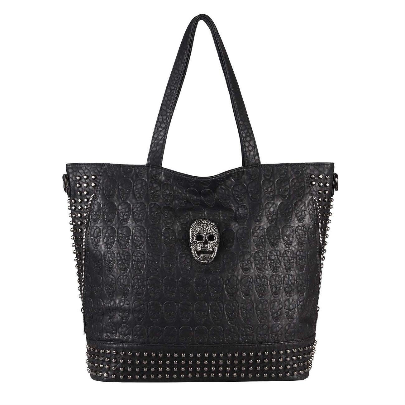ITALYSHOP24 Schultertasche Damen XXL Totenkopf Shopper Tasche, Skull Optik, als Handtasche & Umhängetasche tragbar