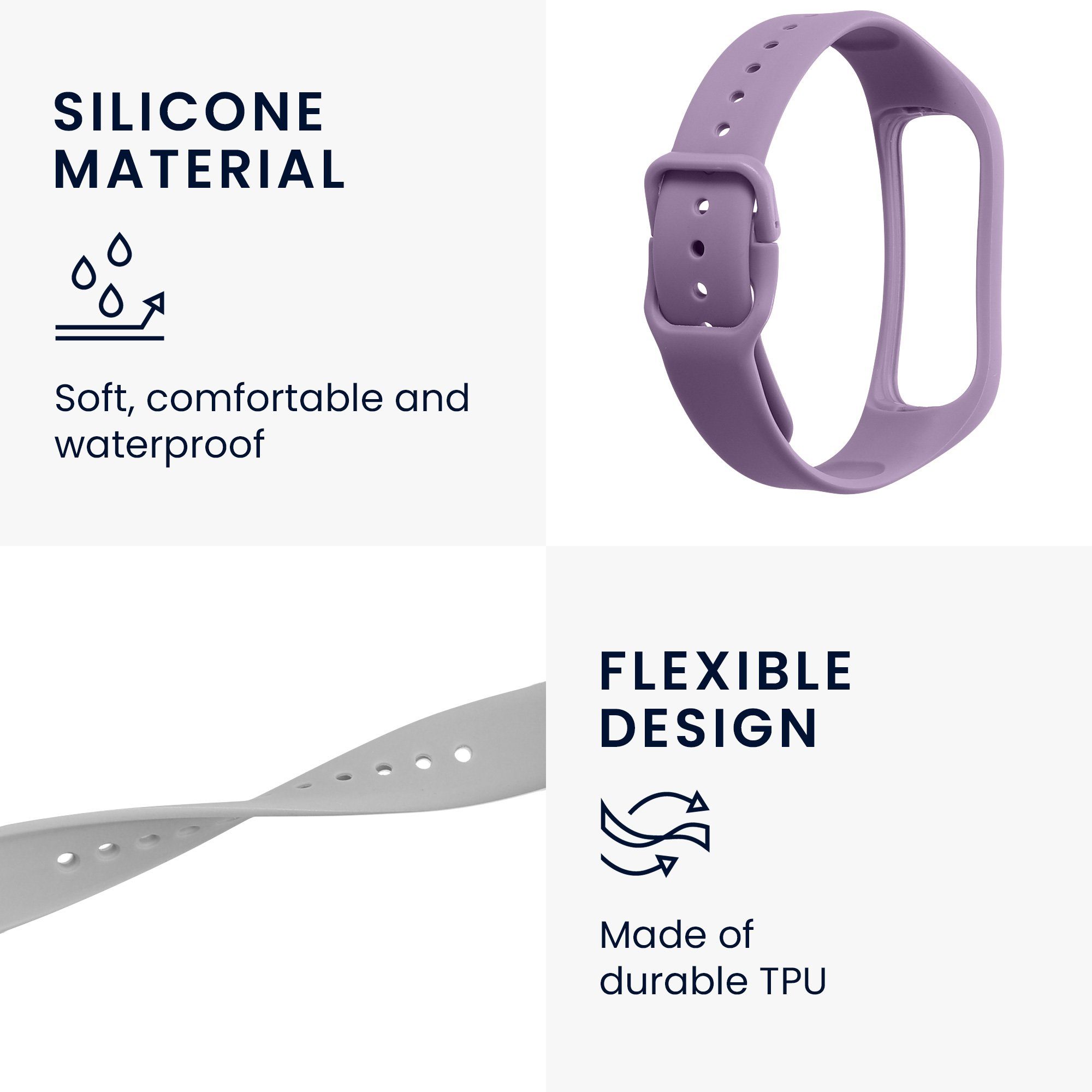 kwmobile Uhrenarmband Galaxy für Grau TPU Silikon Fitnesstracker Set Samsung Armband Fit 2, 2x Sportarmband