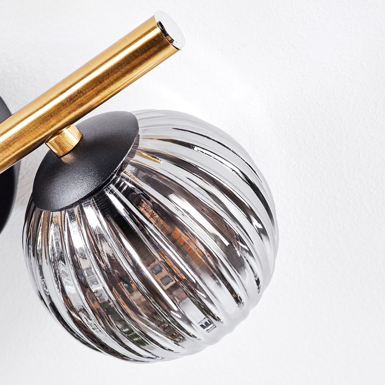 hofstein Deckenleuchte Deckenlampe aus Metall/Riffelglas in Schwarz/Gold/Rauch/Bernstein/Klar, ohne Leuchtmittel, Deckenleuchte im modernen Vintage-Design (Schirme Ø 10; 15 cm), 3 x G9