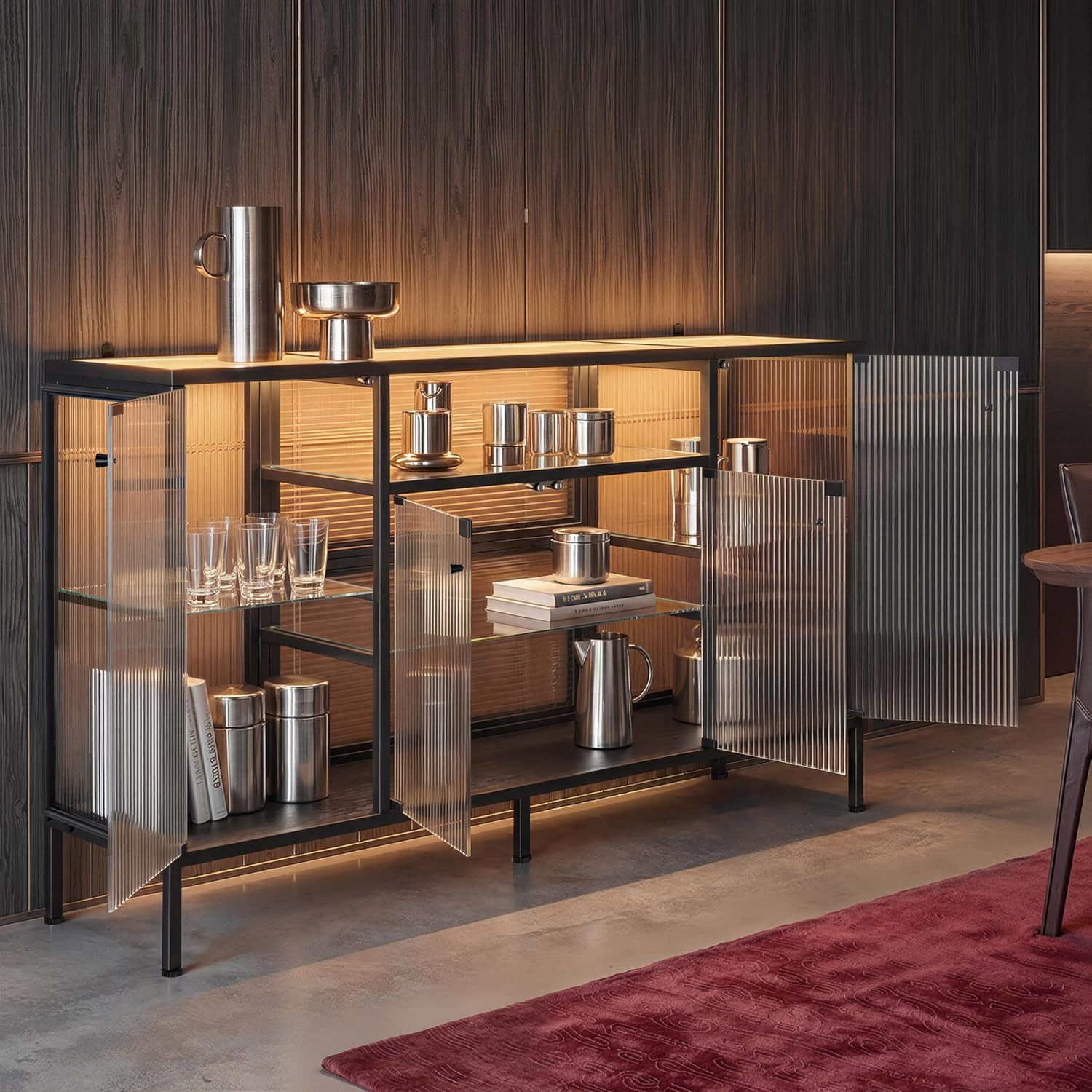 FUFU&GAGA Sideboard 140-160cm Glasvitrine Vitrinenschrank, mit Beleuchtung 3 Farbe – Bild 3 von 5