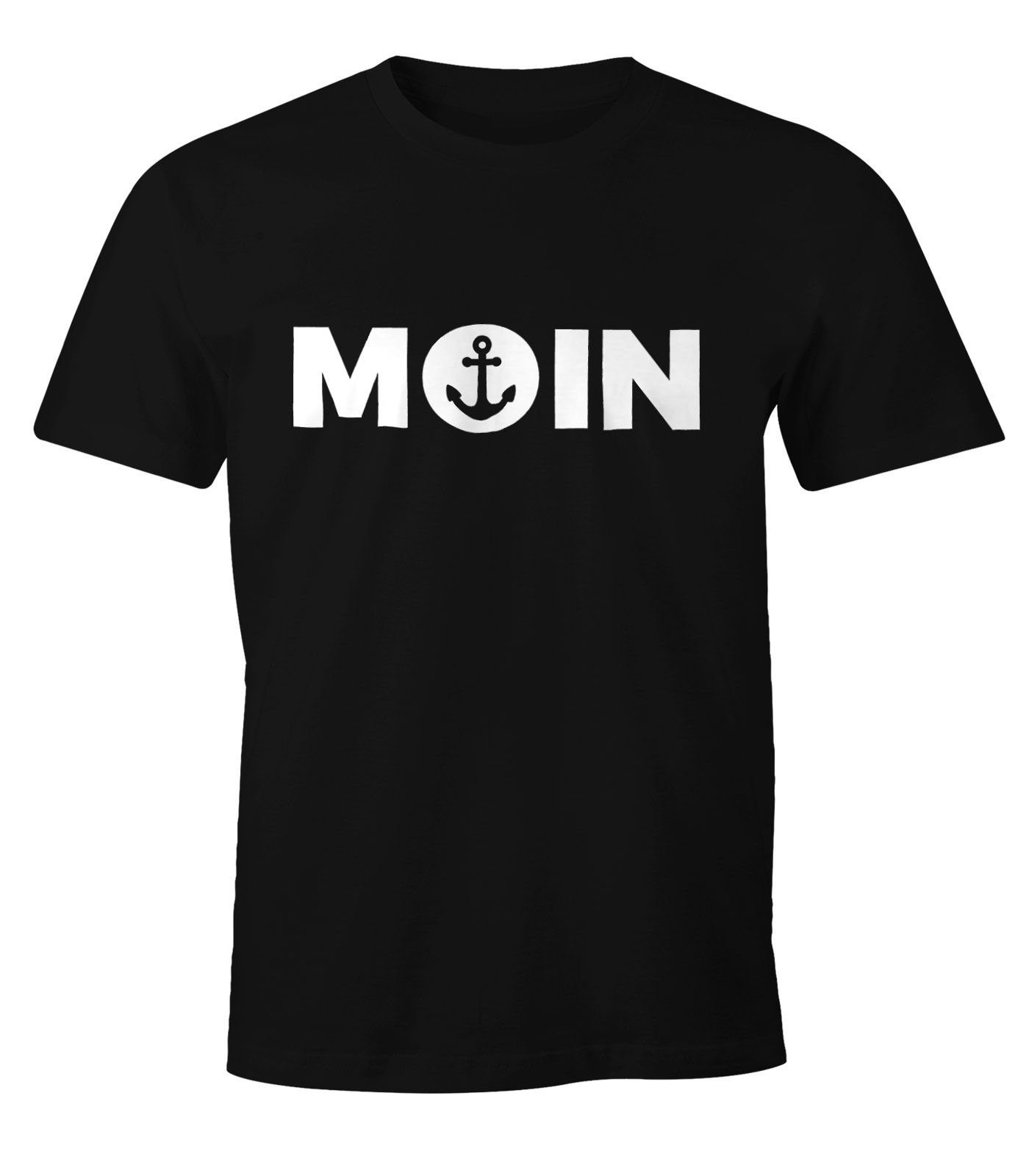 mit T-Shirt MoonWorks Moin Print-Shirt Shirt mit Moonworks® Anker Herren Cooles Print schwarz