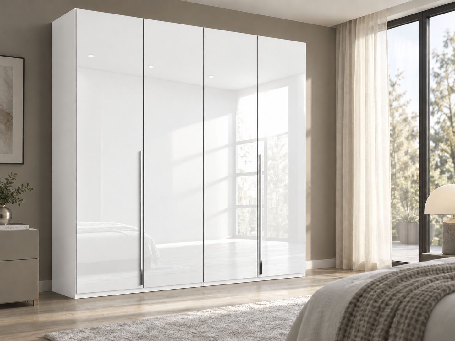 rauch Drehtürenschrank Kleiderschrank Schrank Garderobe Wäscheschrank BESTSELLER MONTCLAR (3 Ausstattungen BASIC/CLASSIC/PREMIUM (SOFT-CLOSE), Breiten 201-400 cm) Front in Glas/Hochglanz/Dekor/Grauspiegel in 5 Breiten MADE IN GERMANY