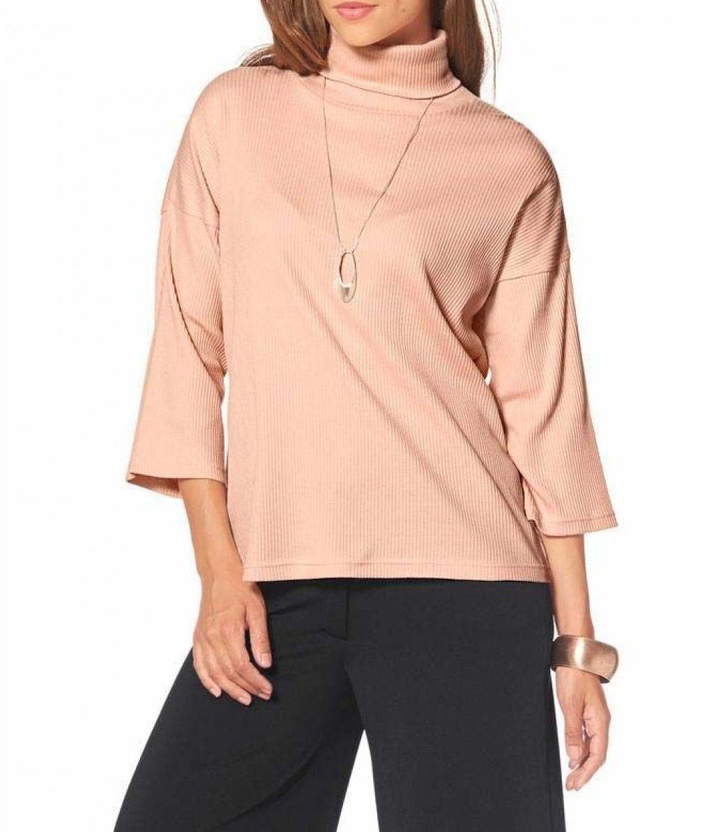 YESET 3/4-Arm-Shirt Damen Rippenshirt Rollkragen Shirt 3/4 Arm hellrosa 336365