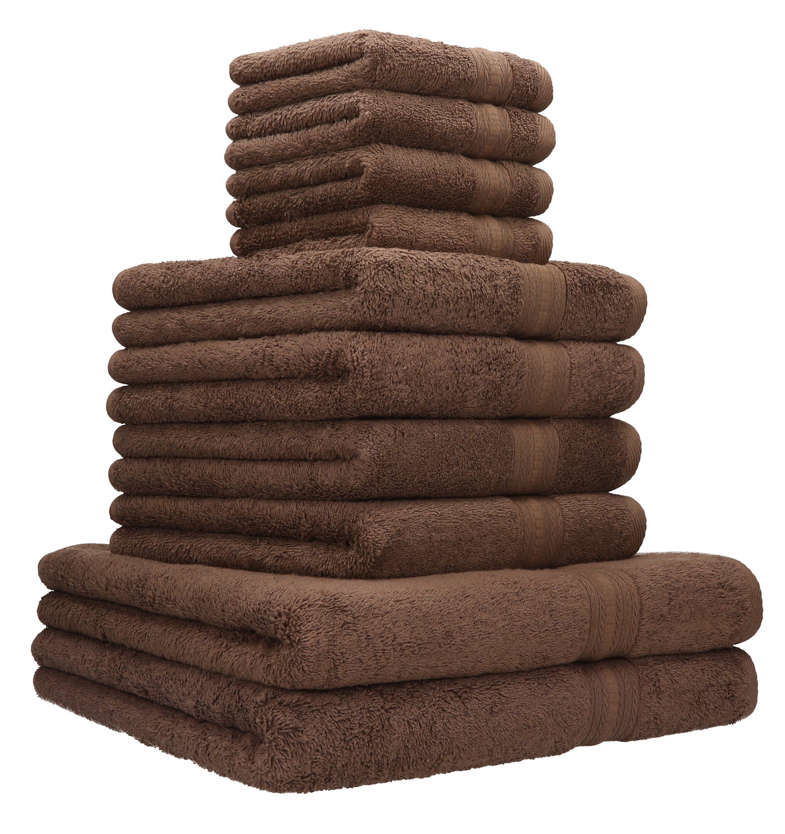 Betz Handtuch Set 10-TLG. Handtuch-Set GOLD Qualität 600g/m² Farbe nussbraun, 100% Baumwolle | Handtuch-Sets