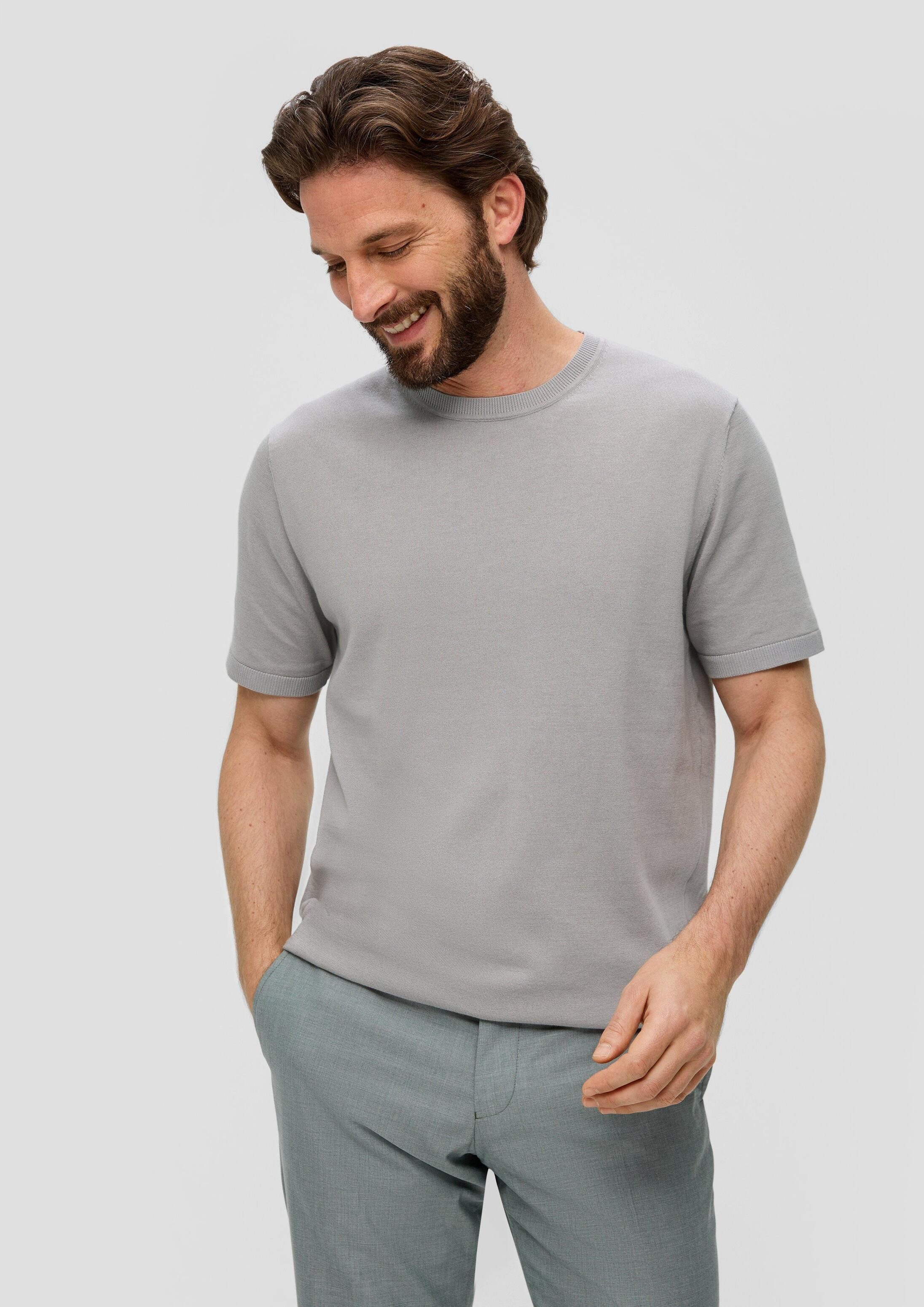 s.Oliver Kurzarmshirt Strickpullover Fein gestricktes T-Shirt mit Rippblende