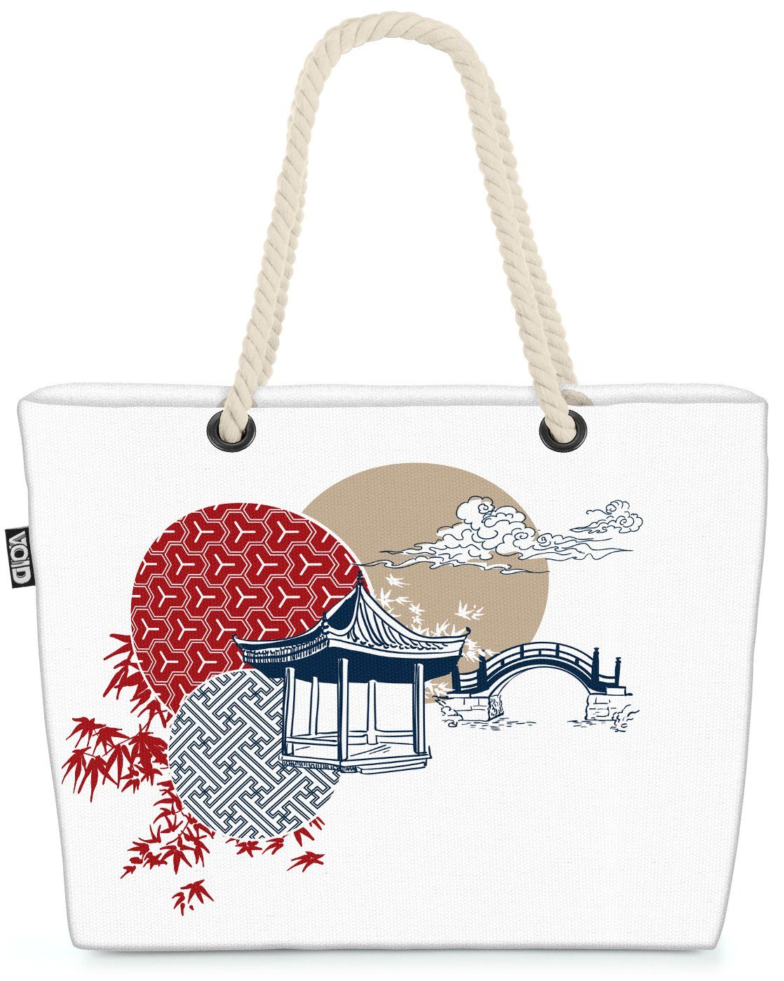 VOID Strandtasche (1-tlg), Japan Teehaus Beach Bag japanisch Bambus China Brücke Muster gemustert Asien | Strandtaschen
