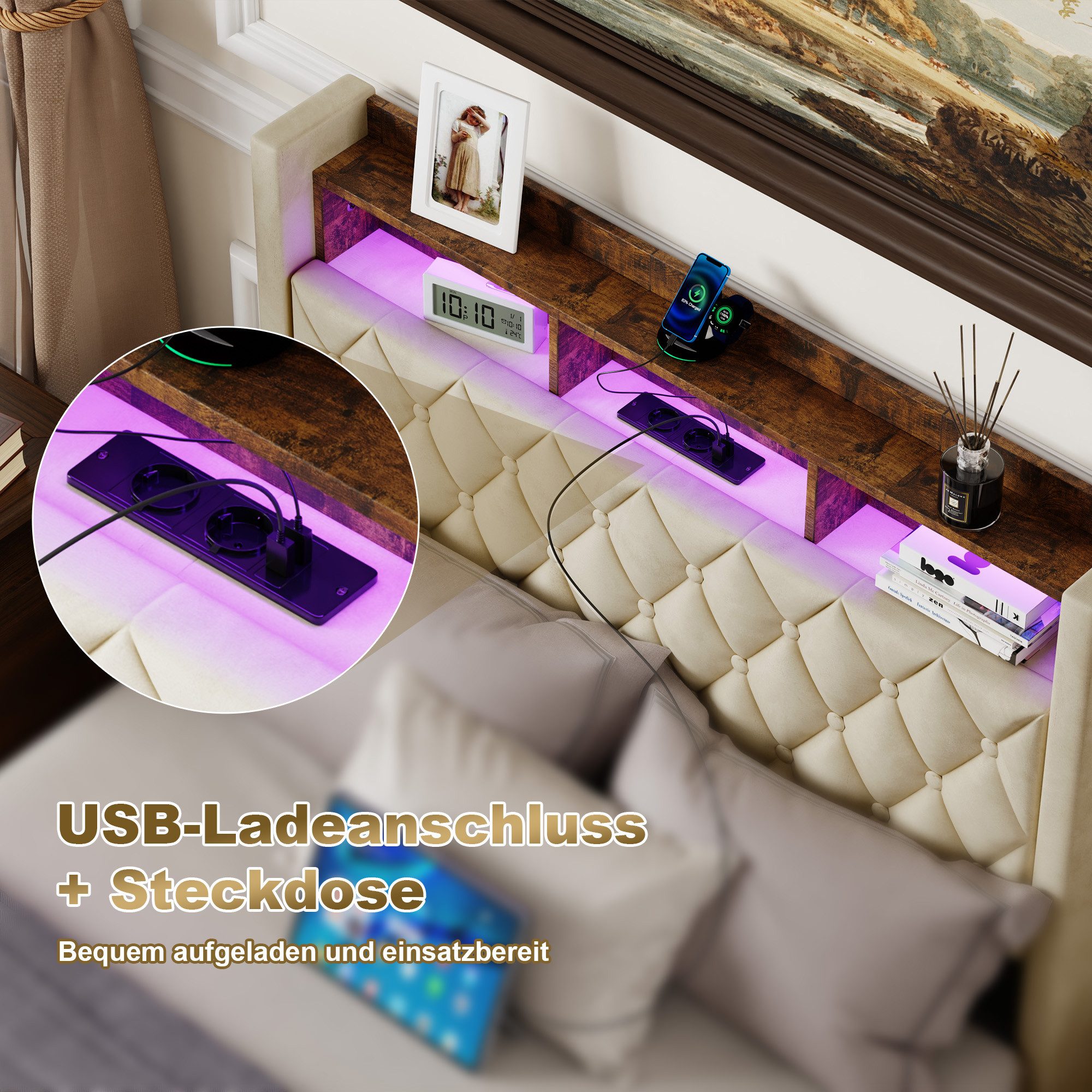 STILVORA Polsterbett mit bettkasten,Stauraumbett Boxspringbett 140×200 mit USB & LED-Licht (Funktionbett mit Hydraulikstange,Tragfähigkeit: 200kg, Strapazierfähig und schmutzabweisend,verschiedenen Farben,Metallrahmen), Bettgestell mit Lattenrost,Bequemer Samtstoff,ohne matratze