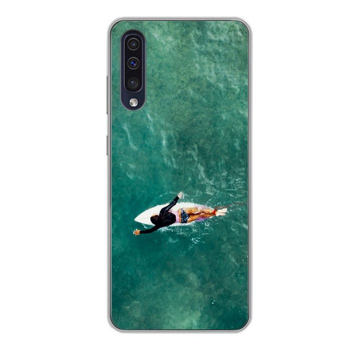 MuchoWow Handyhülle Surfer beim Paddeln Handyhülle Samsung Galaxy A50 Smartphone-Bumper Print Handy