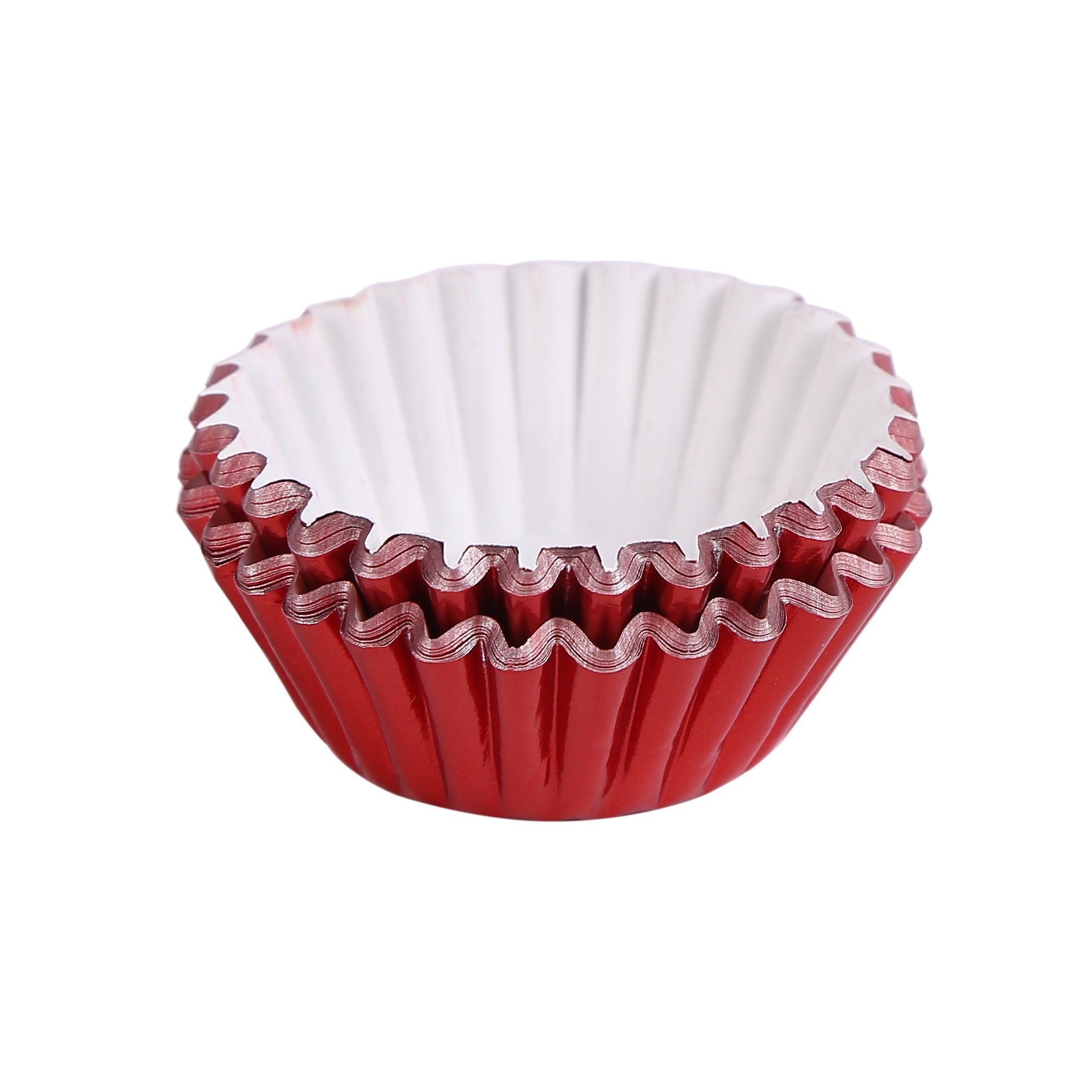 Miss Bakery's House Muffinform Mini Muffinförmchen folienbeschichtet, (Rot 120-tlg), kleine Metallic-Papierbackförmchen für Mini-Cupcakes und Minimuffins | Muffinformen