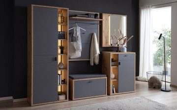 expendio Garderobe Liam 4, Royal grey / Balkeneiche Nb. 86x118x32 cm mit Ablage