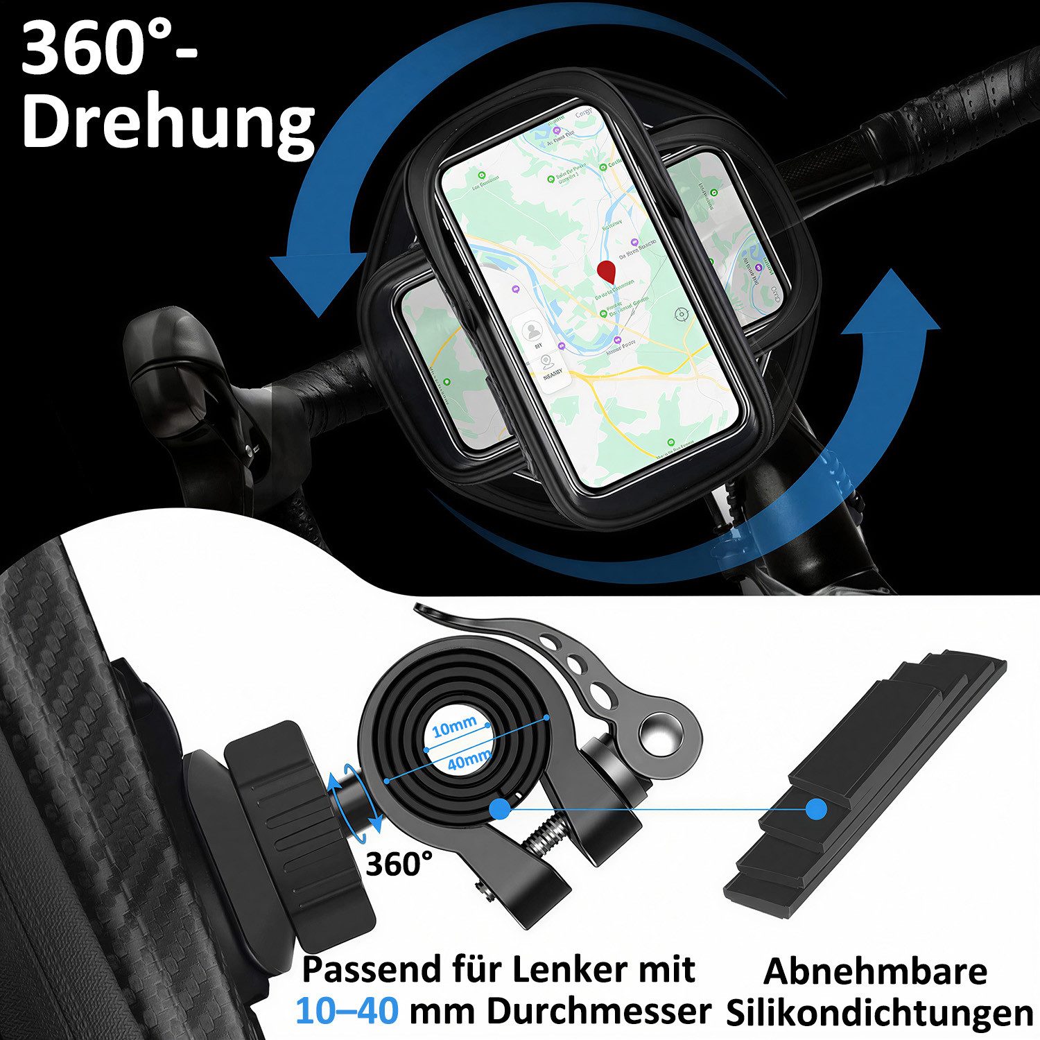 MOPUEA Smartphone-Halterung Optimierte wasserdichte Fahrrad Handyhalterung Lenkertasche Bis 7 Zoll, (bis 7 Zoll, 1-tlg., 360° Drehbare Fahrradhalterung Fahrradl – Bild 5 von 5