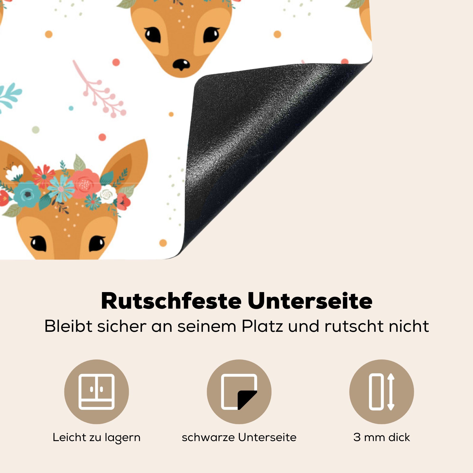 MuchoWow Herdblende-/Abdeckplatte Hirsche - Design, 78x78 - küche Vinyl, für cm, tlg), Blumen Arbeitsplatte (1 Blätter Ceranfeldabdeckung, 