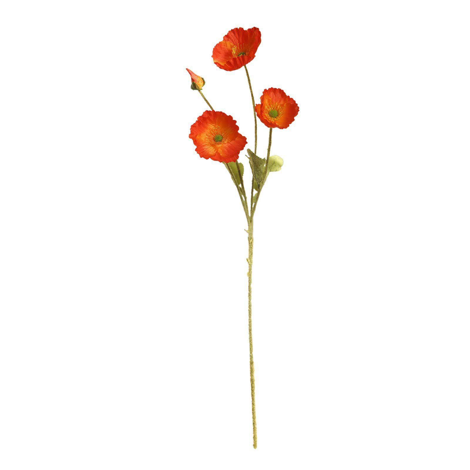 Kunstzweig Künstlicher Mohnblumen-Zweigmit 4 Blütenköpfen Beflockung Kunststoff, SEEZSSA, künstliche Pflanzen MohnSeidenblumen Für Haus Blumenschmuck,60cm lang Orange-gelb