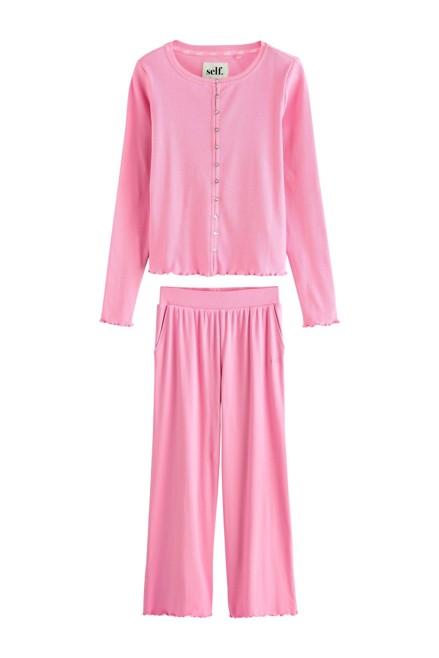 self Pyjama Self. Gerippter Schlafanzug mit Knopfleiste (2 tlg) günstig online kaufen