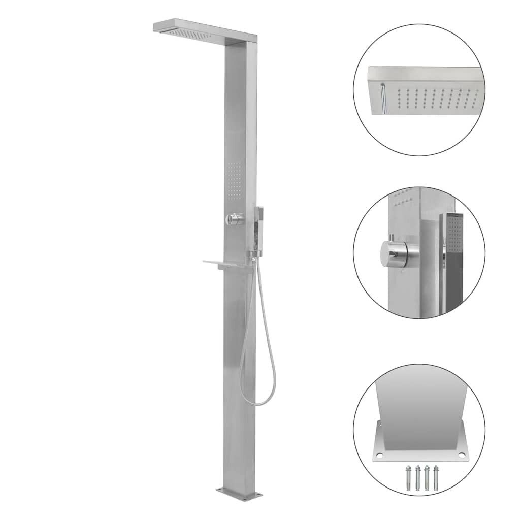 furnicato Gartendusche Duschpaneel Regendusche Handbrause 15x44x210cm Silber (1 St)