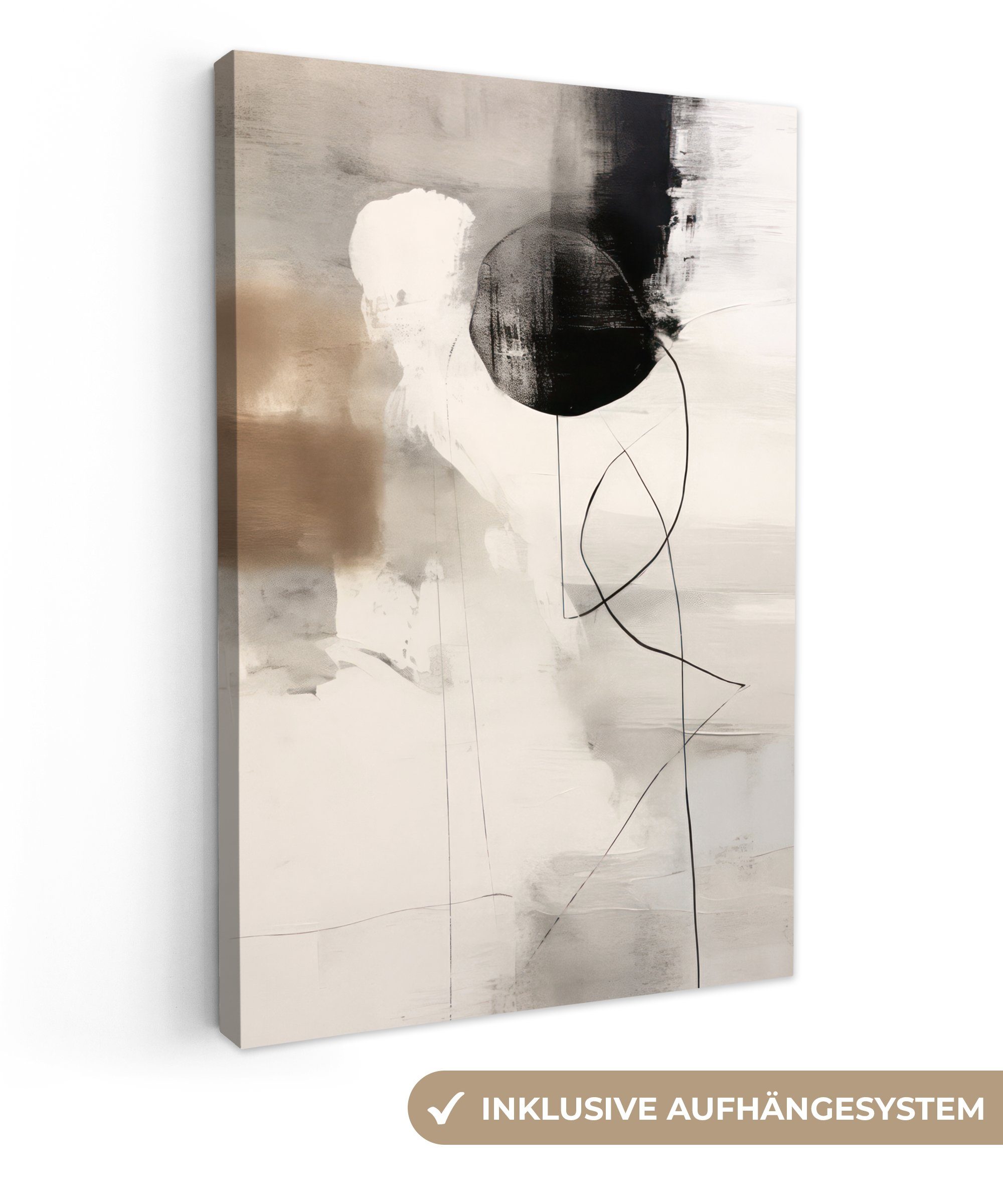 inkl. Leinwandbild Abstrakte - Gemälde, - fertig Industriell, (1 20x30 St), OneMillionCanvasses® Leinwandbild Grau Zackenaufhänger, cm bespannt Kunst