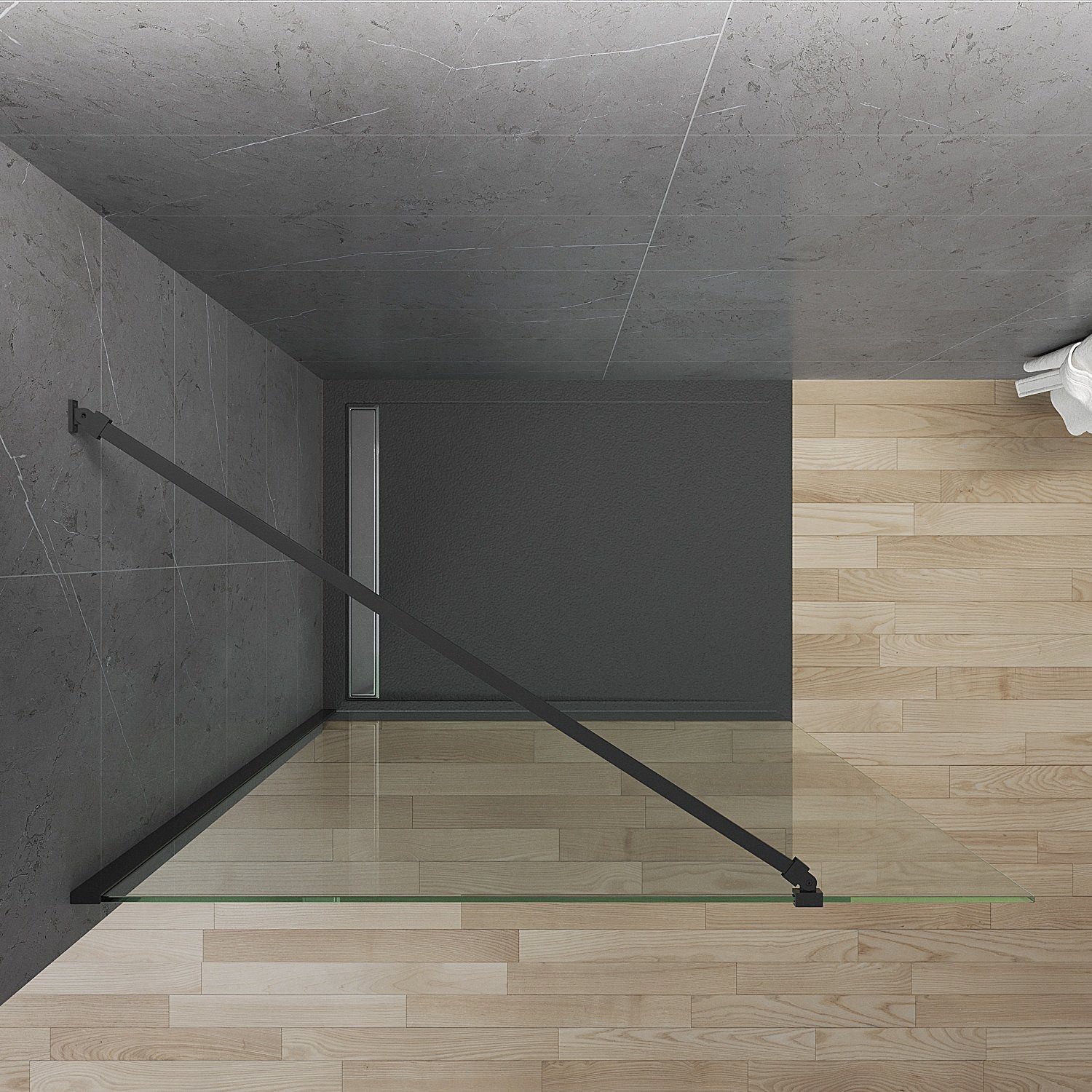 AQUABATOS Duschwand Duschabtrennung Duschwand Glas walk in Dusche schwarz Breite 80-120 cm, 8 mm Einscheibensicherheitsglas, mit Nanobeschichtung