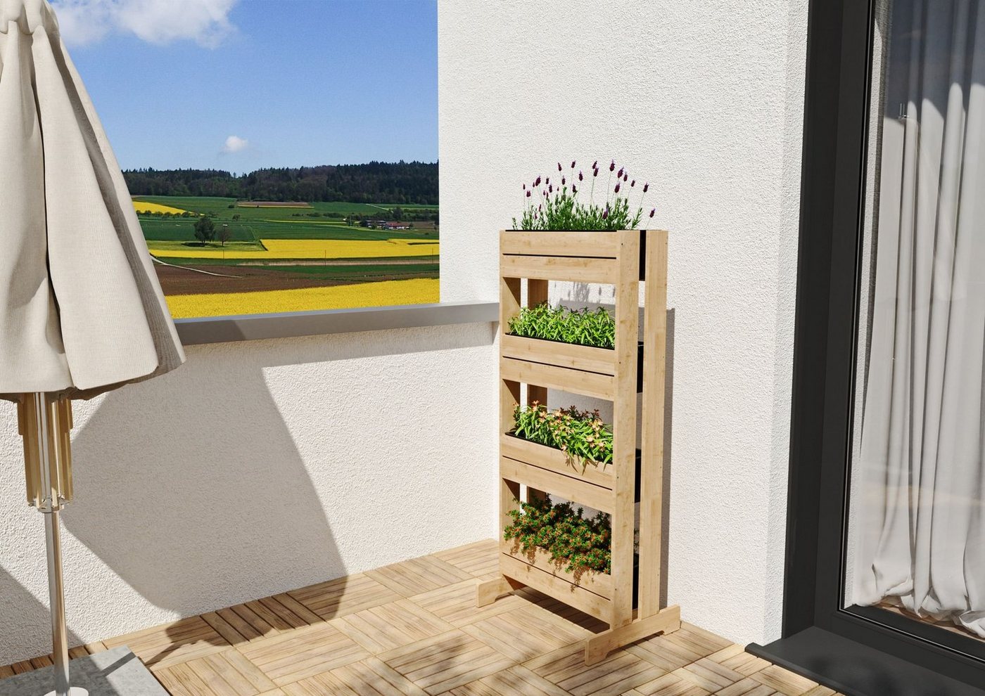 Thumbnail - Hochbeet Kräuterhochbeet Vertikalbeet Blumenkasten Trennwand aus Holz in NATUR