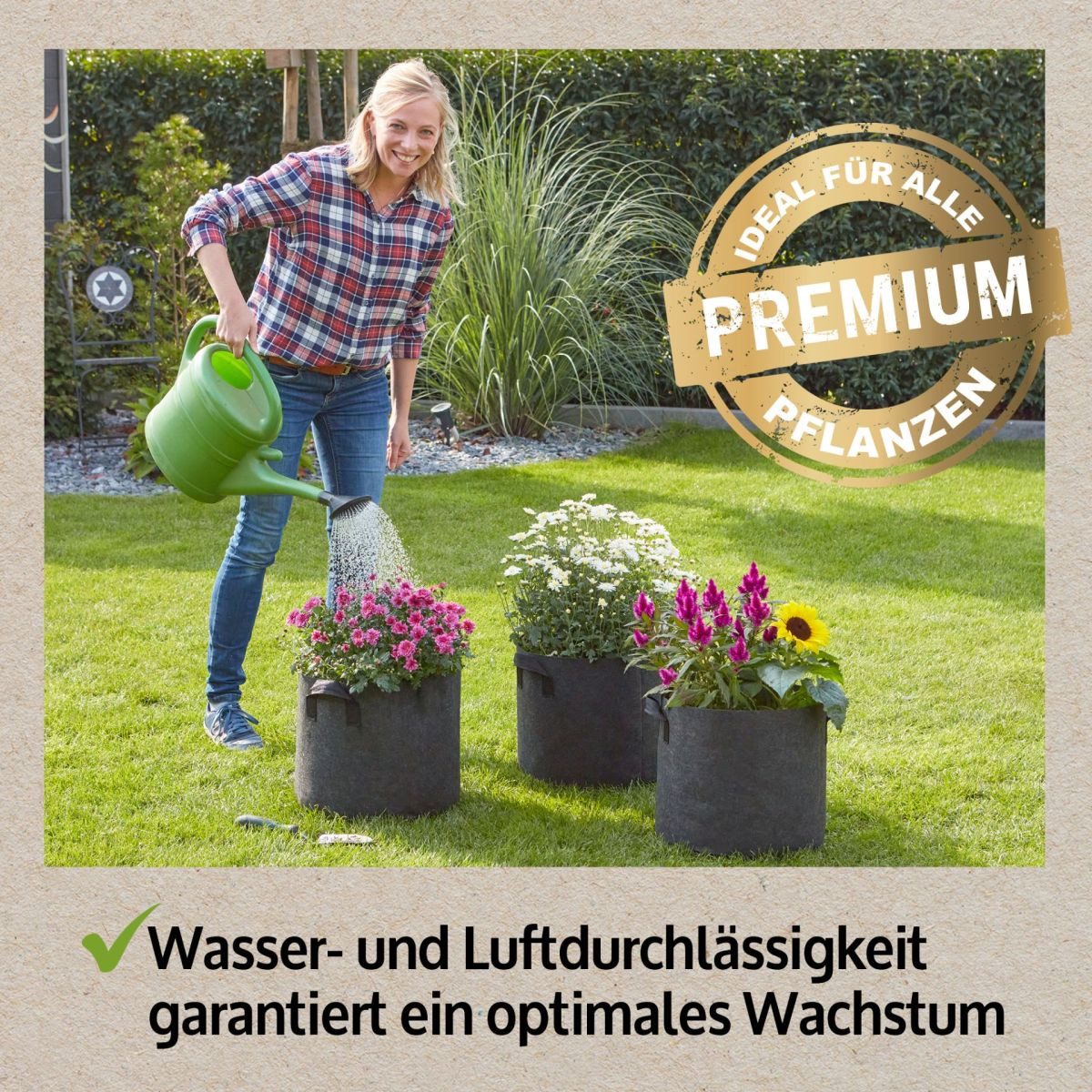 Zooprinz Pflanzkübel Pflanzsack Pflanztaschen 3er & 6er Sets 30 Liter 60 Liter (3 St), 260 g/m² Vliesstoff, Wasserabfluss, UV- und witterungsbeständig
