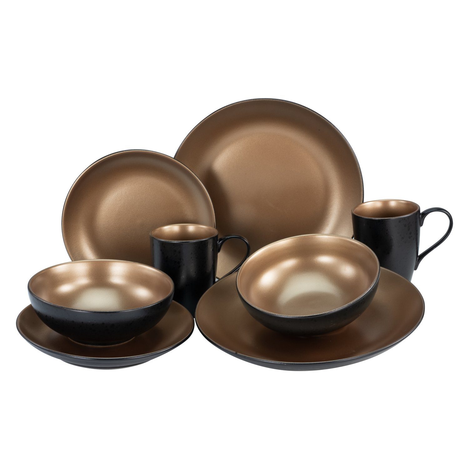 CreaTable Kombiservice CreaTable, 23599, Serie GLAMOUR - Gold, Geschirrset, Kombiservice 8 te (8-tlg), 2 Personen, Steinzeug