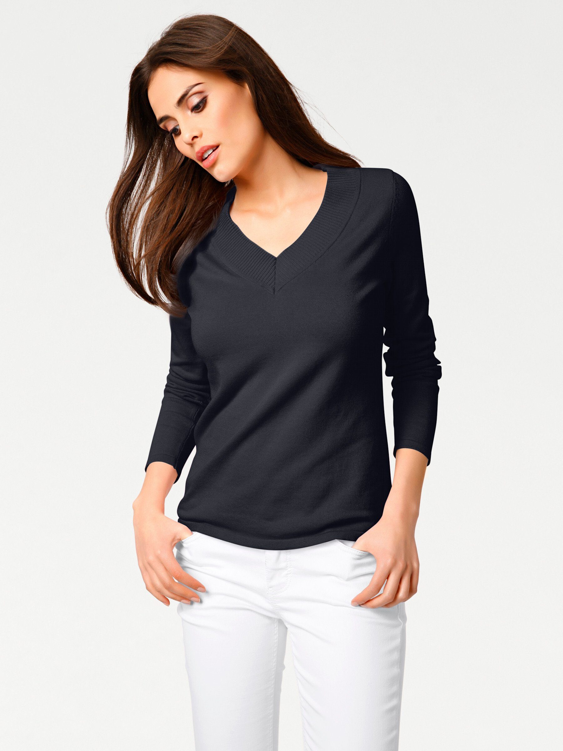 heine Strickpullover V-Pullover Langarm Feinstrick