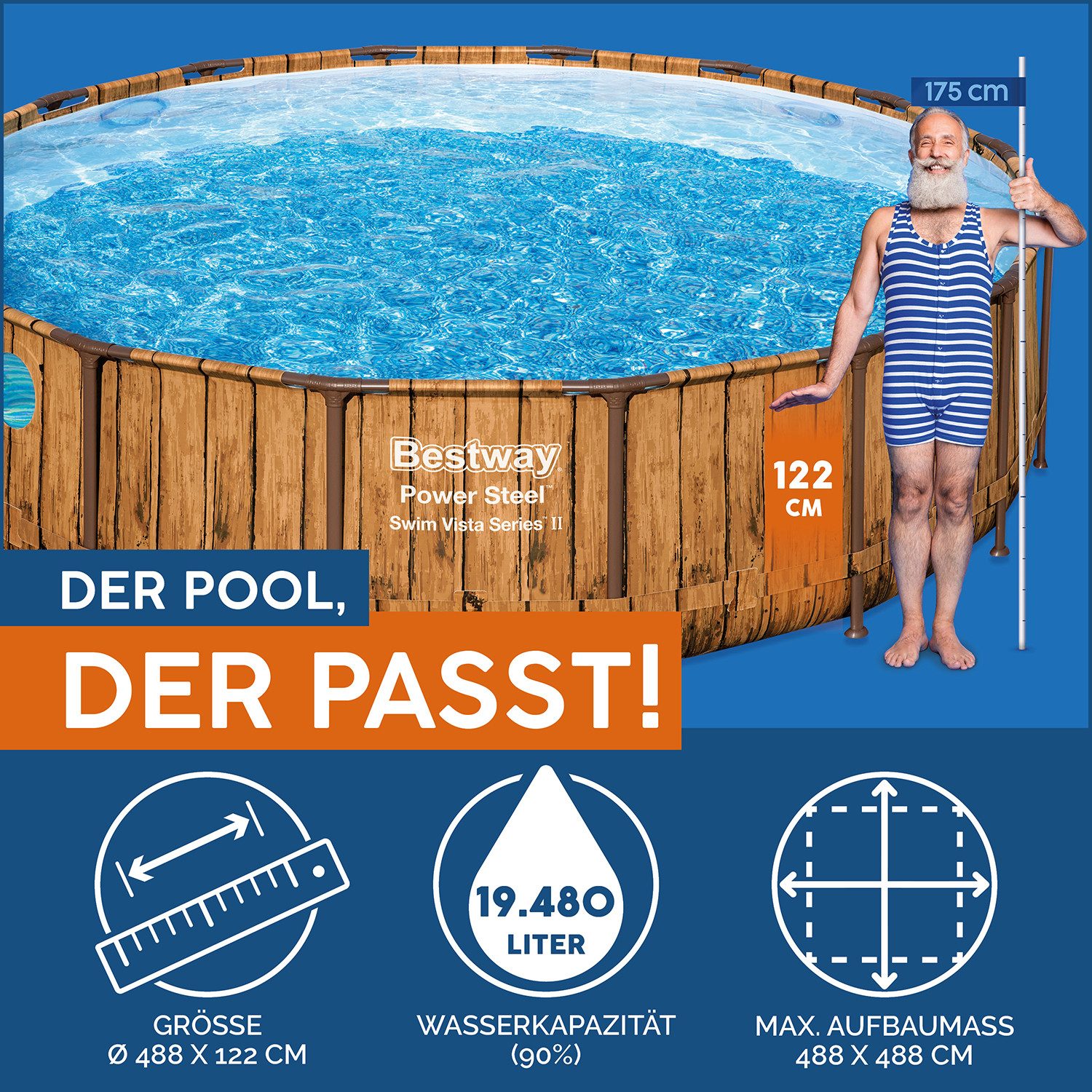 Thumbnail - Bestway Framepool Power Steel™ Swim Vista Series™ (Packung), Inkl. Bullaugen