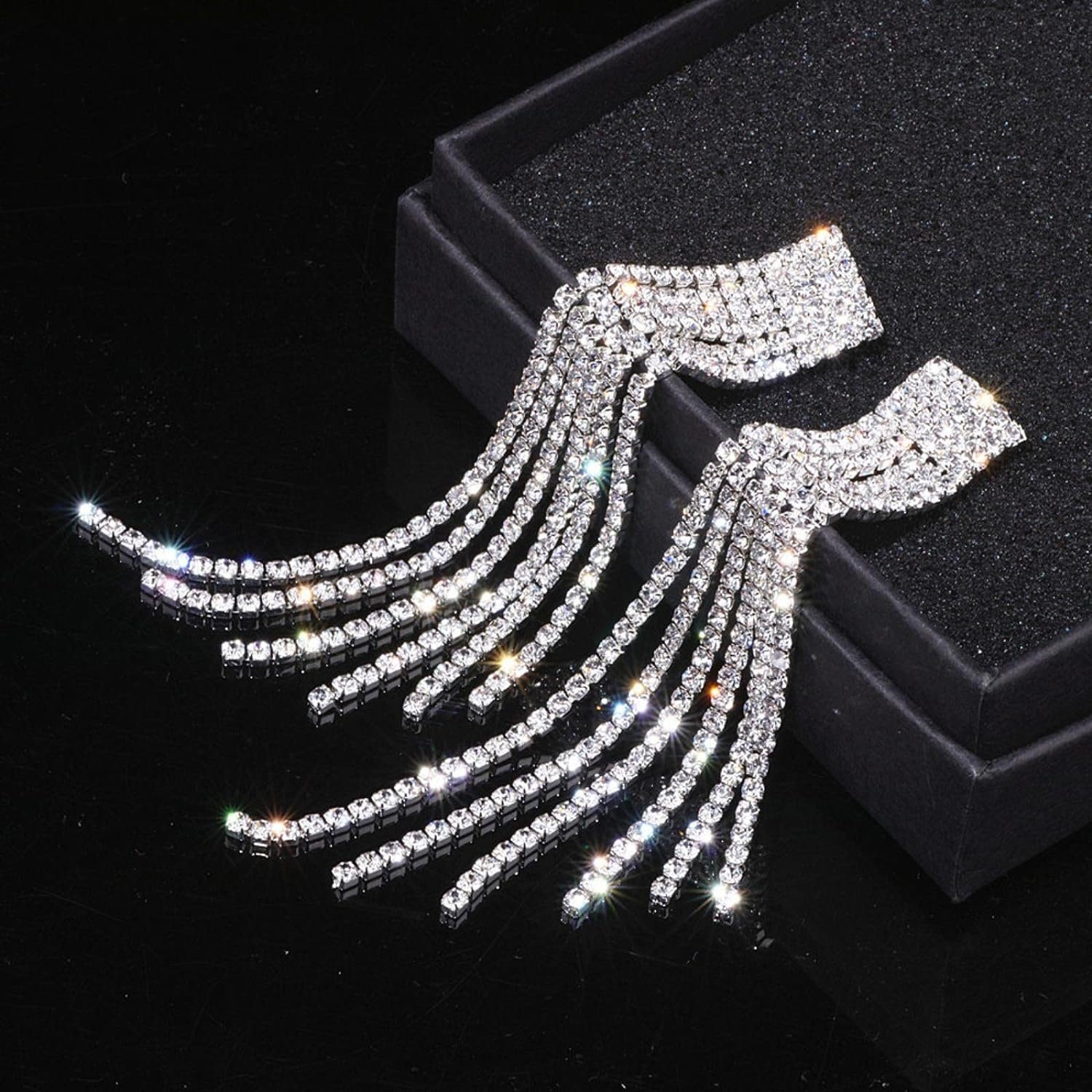Ohrringe Paar Diamant Kristall lange Silberne Quaste Ohrhänger POCHUMIDUU & Damen