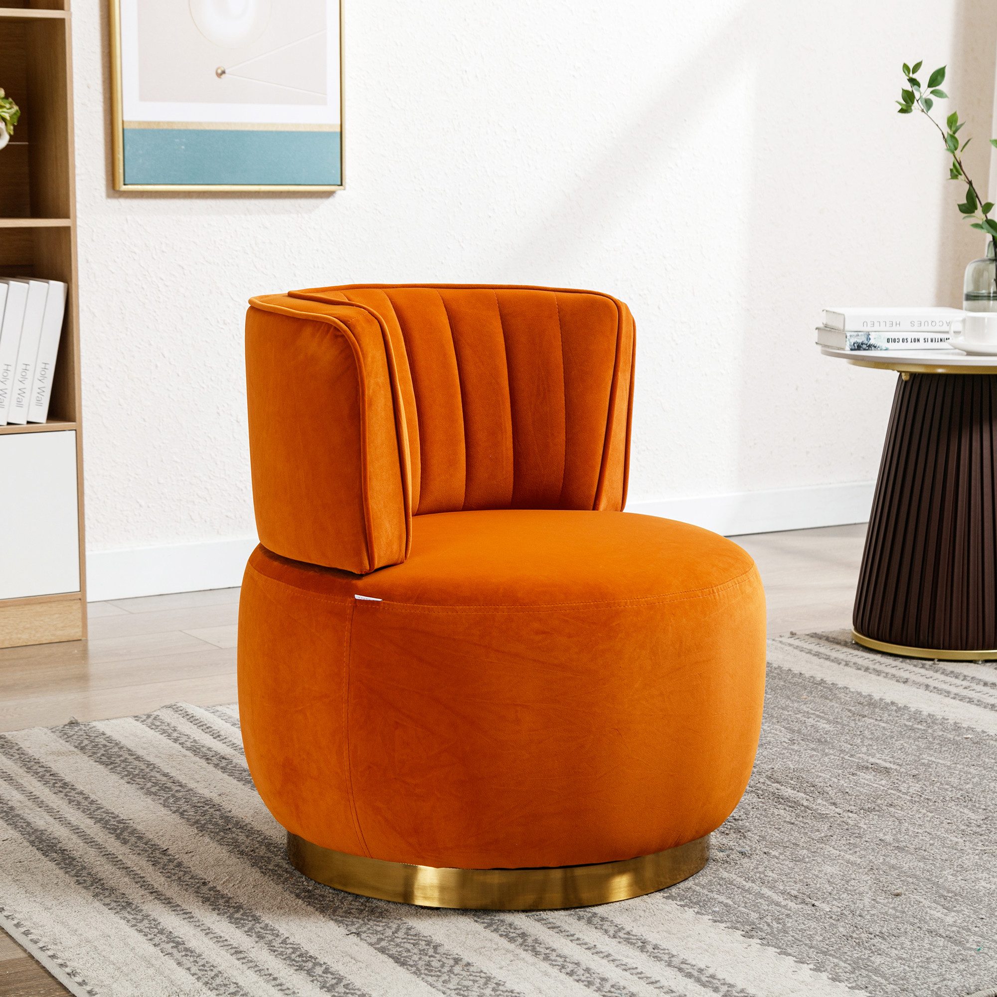 HAUSS SPOLE Drehstuhl 360°Polsterstuhl Relaxsessel Samt-Bürostuhl, dicht Schaumstoff, Orange (Moderner 360-Grad-Drehstuhl aus Teddy-Samt – Komfortable Rückenlehne, stabile Struktur,Tragfähigkeit 150 kg., 1 St)