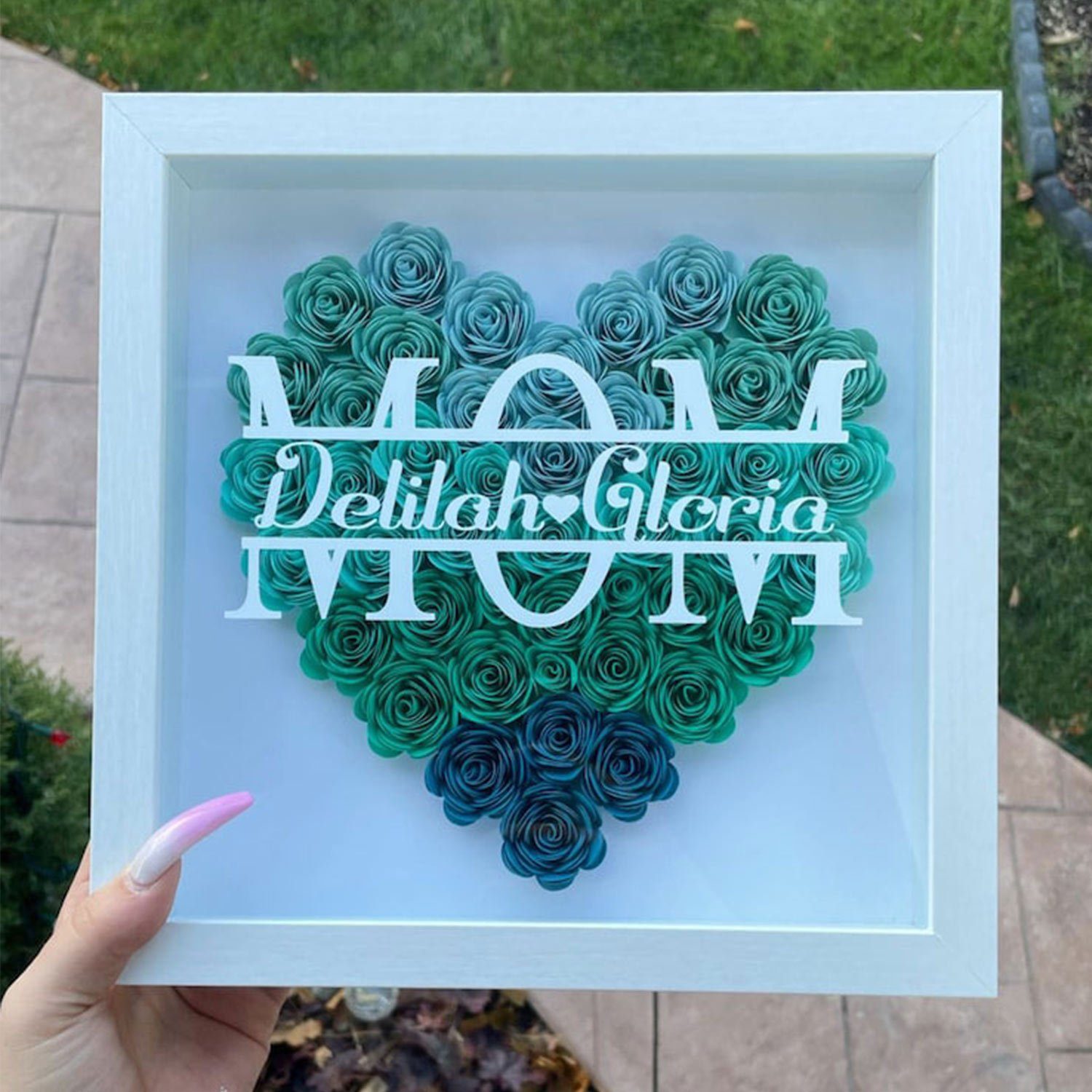 MAGICSHE Einzelrahmen 10 Zoll 3D Fotorahmen Flower Frame Mom Flower Shadow Box, Ein Rosenrahmen als Geburtstagsgeschenk für Mama und Oma Farbverlauf Grün