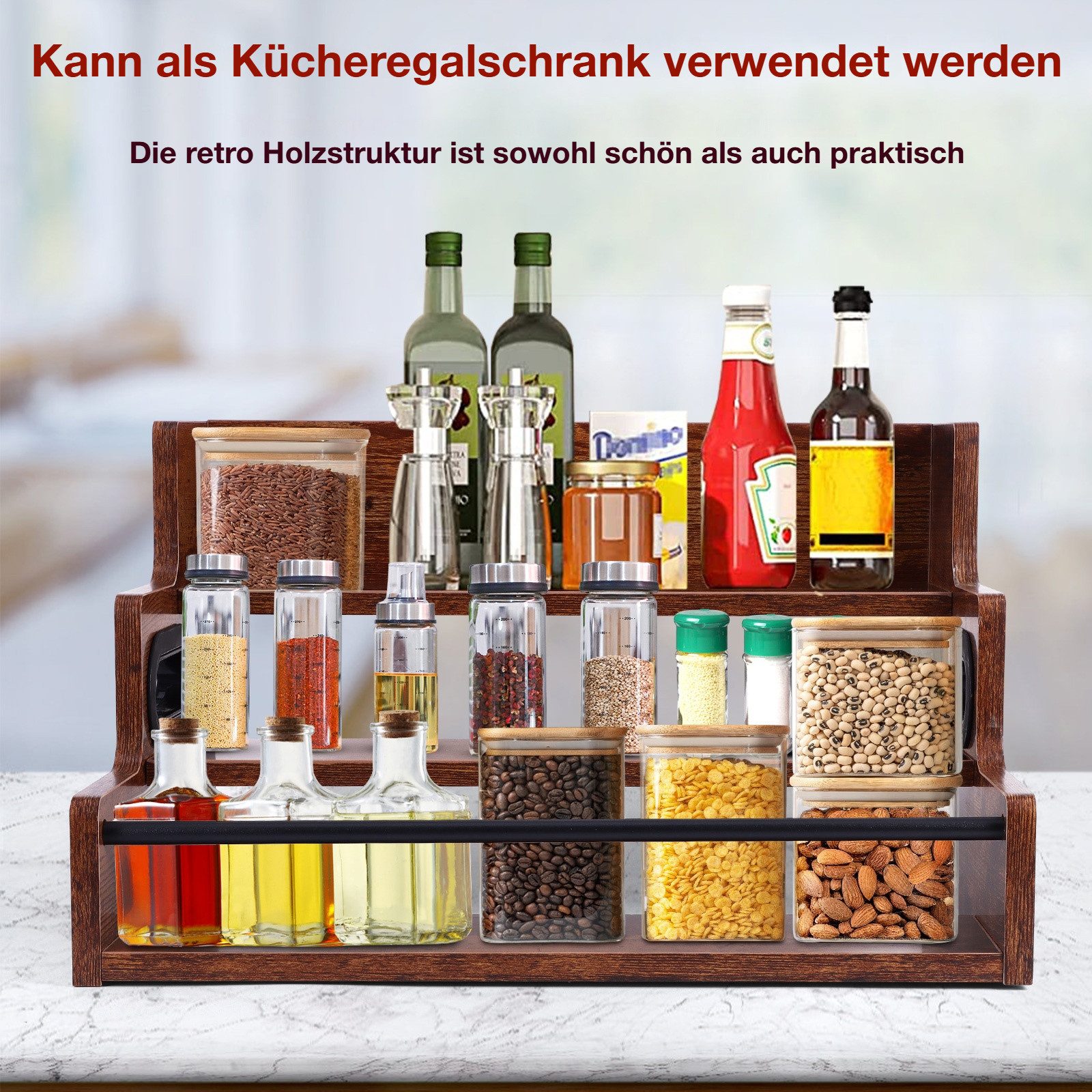 BlingBin Weinregal Bottle Display Shelf Wooden Wine Racks Liquor Cabinet Organizer, 1 Stück 1-tlg., Home Bar Shelf Stand Liquor Whiskey, Spirits for Party, Syru – Bild 4 von 5