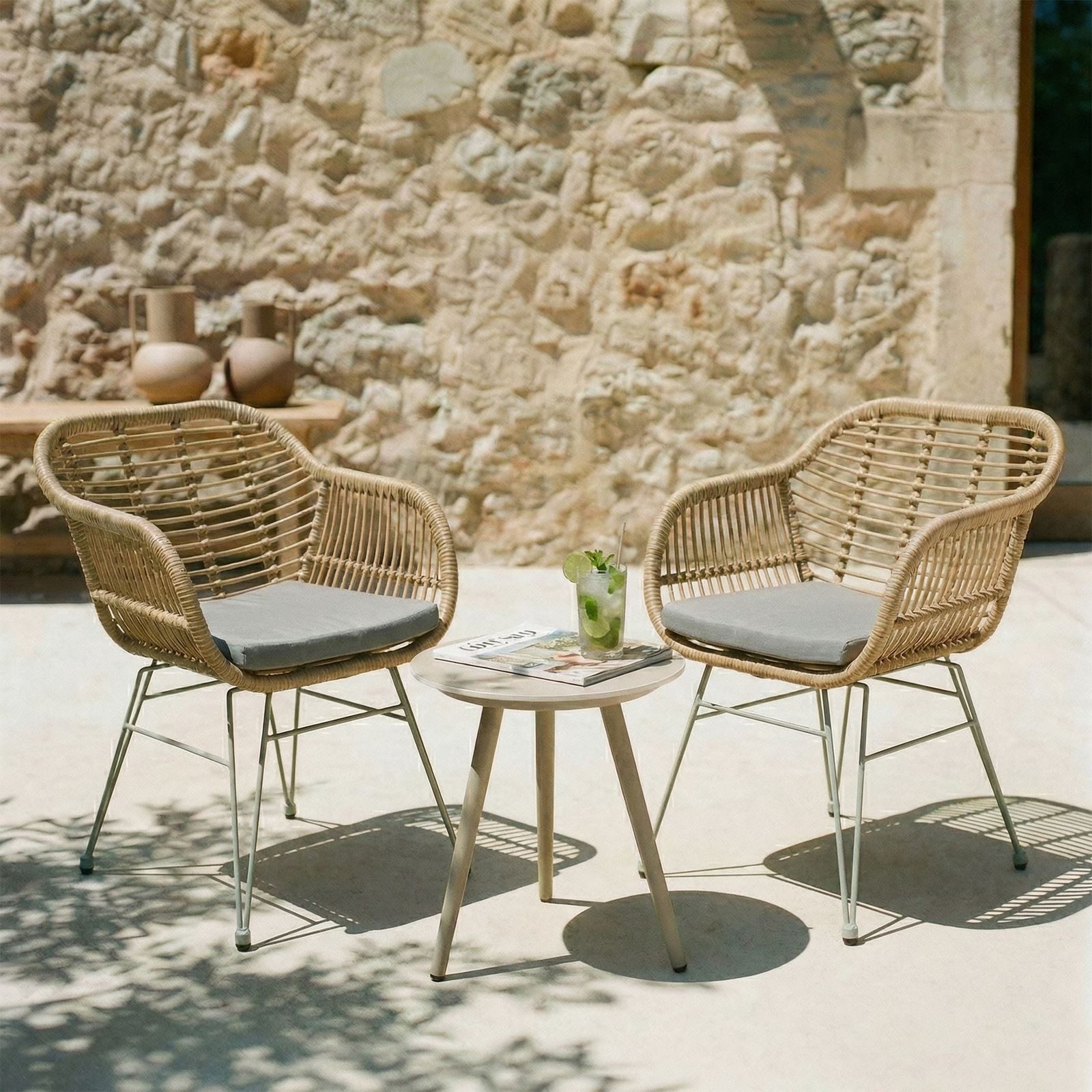 IDIMEX Gartenstuhl PARAMO (2 St), In & Outdoor Esszimmerstuhl 2er Set mit Metallgestell in Rattan Optik