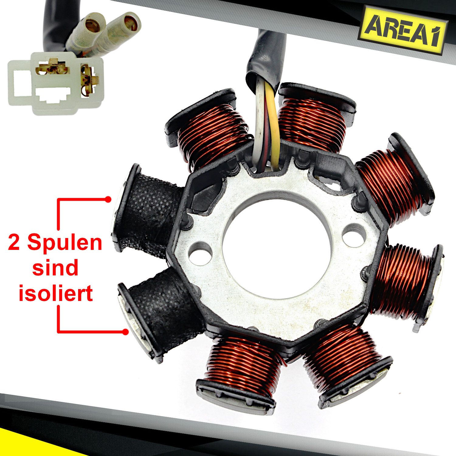 Area1 Lichtmaschinenregler Lichtmaschine Stator 50ccm GY6 QMB/QMA-Version 2/2 isolierte Spulen, Kompatibel mit Baotian Rex Kymco Huatian Sym ATU Explorer Beeline