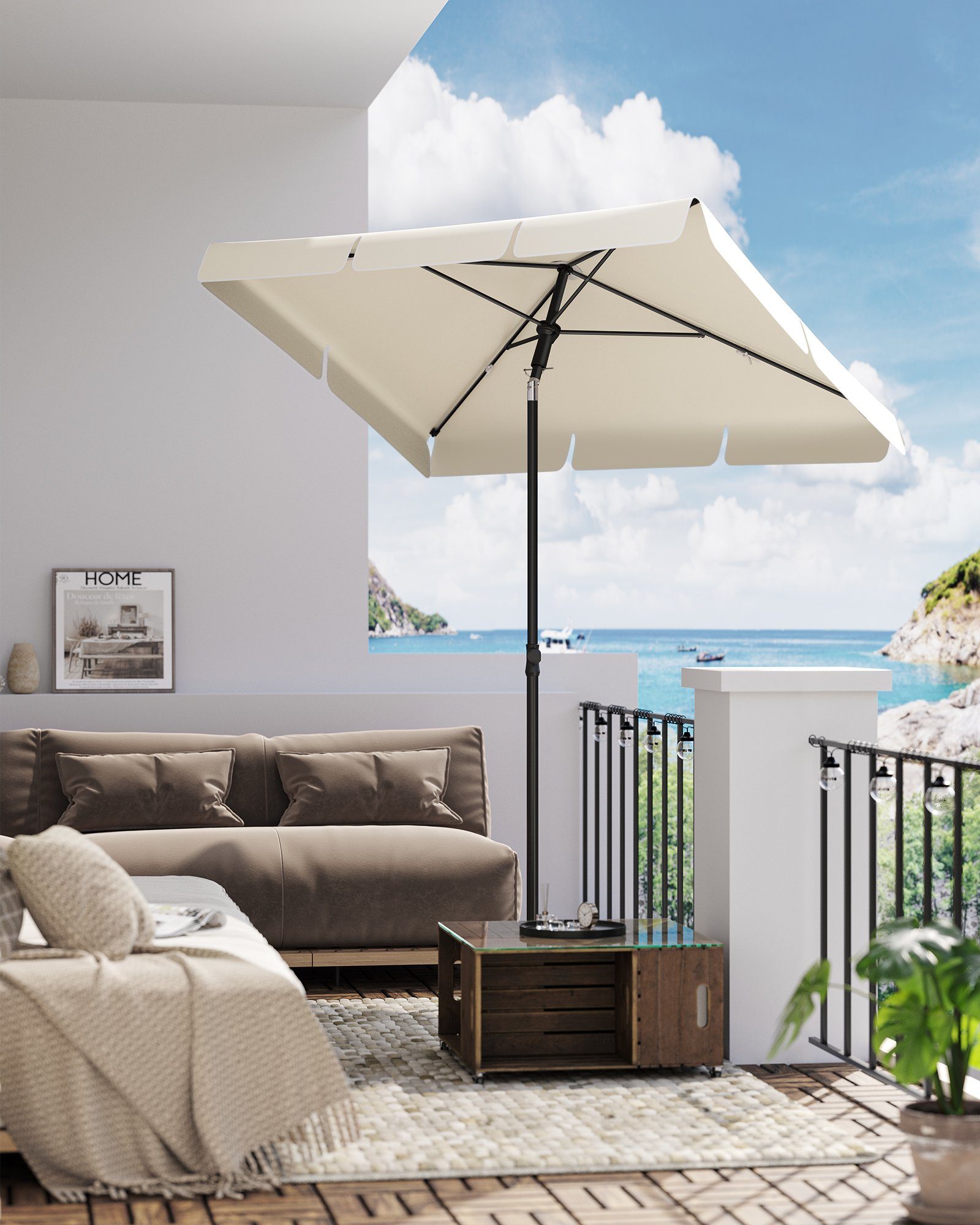 SONGMICS Sonnenschirm Balkonschirm höhenverstellbar,für Garten, Terrasse, LxB: 180,00x125,00 cm, UPF 50+, Aufbewahrungstasche, ohne …