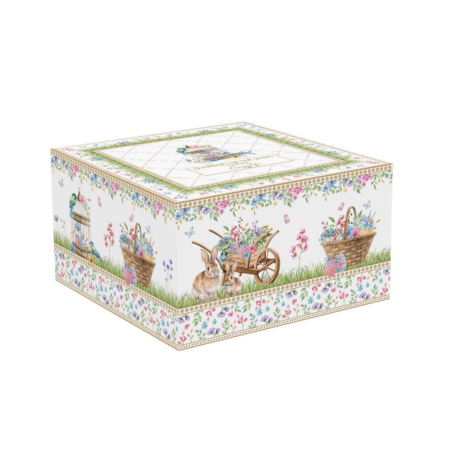 EasyLife Tasse Spring Bloom, Porzellan, Spülmaschinengeeignet, Weiß, Hasen & Blumenkörbe, H: 9cm