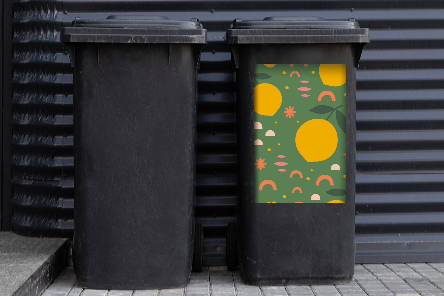 MuchoWow St), Zitrone - Mülltonne, Zitrusfrüchte Wandsticker (1 Abfalbehälter Container, Mülleimer-aufkleber, Sticker, Muster -