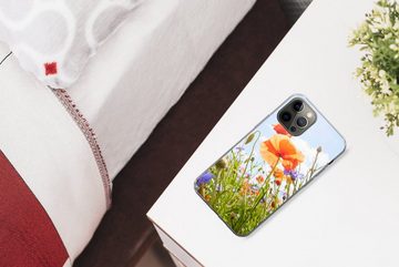 MuchoWow Handyhülle Blumen - Mohn - Frühling - Natur - Rot - Blau, Handyhülle Apple iPhone 12 Pro Max, Smartphone-Bumper, Print, Handy