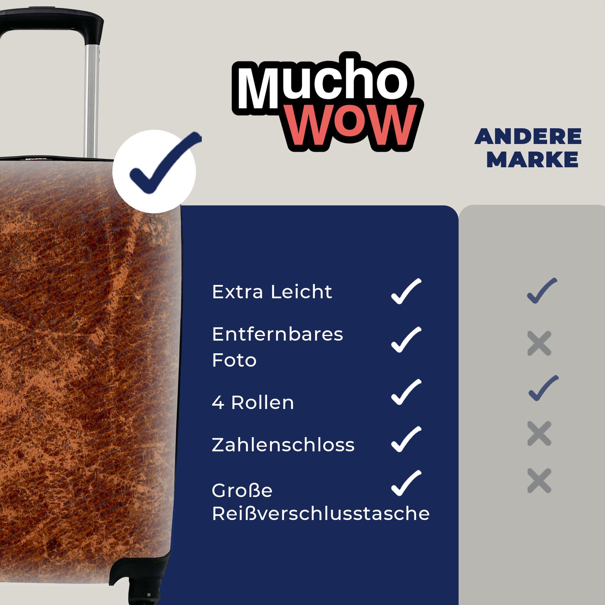 MuchoWow Ledertextur, mit Handgepäckkoffer Ferien, für alte rollen, Eine Reisekoffer 4 Reisetasche Rollen, Trolley, Handgepäck