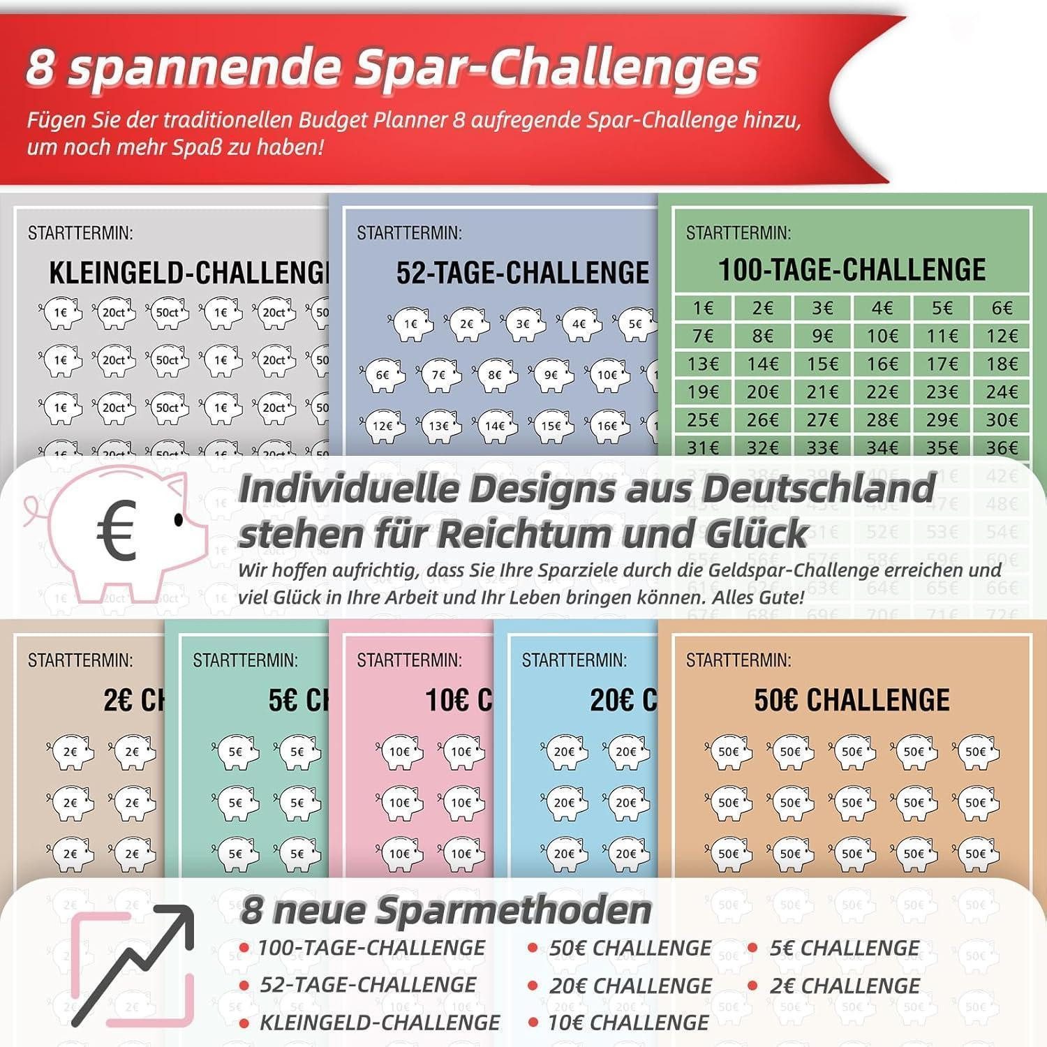 LuxusKollektion Ringbuchmappe Budget Planner Deutsch mit 8 Sparchallenges A6 Haushaltsbuch