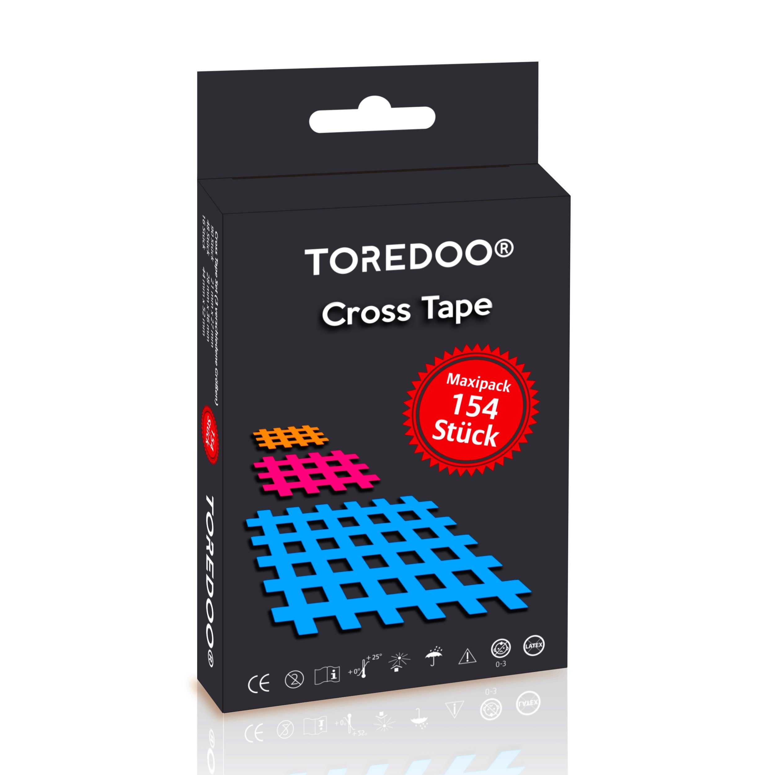 TOREDOO Kinesiologie-Tape TOREDOO Cross Tape Gittertape 154 Stück - Gitterpflaster Mix Box bunt (Packung)