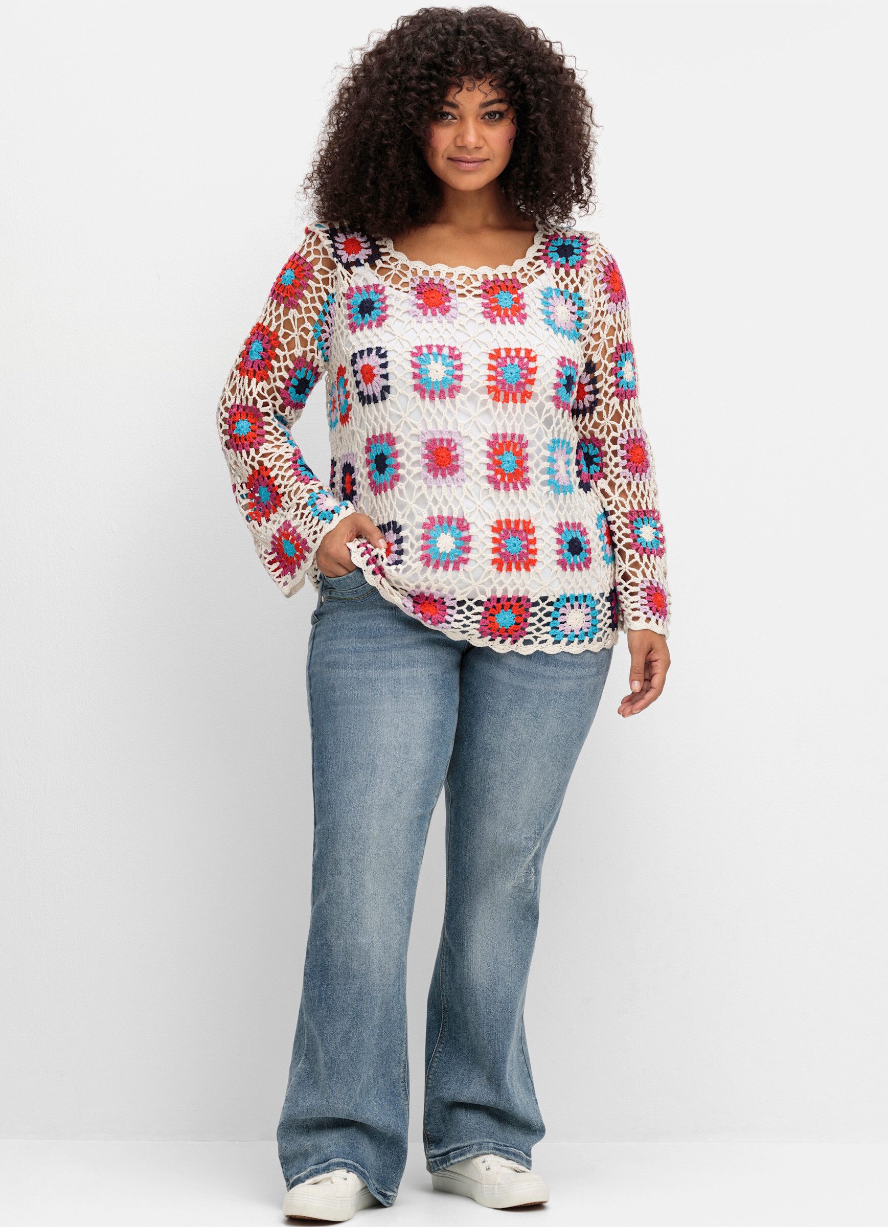 sheego by Joe Browns Strickpullover Strickpullover . im Crochet-Muster günstig online kaufen