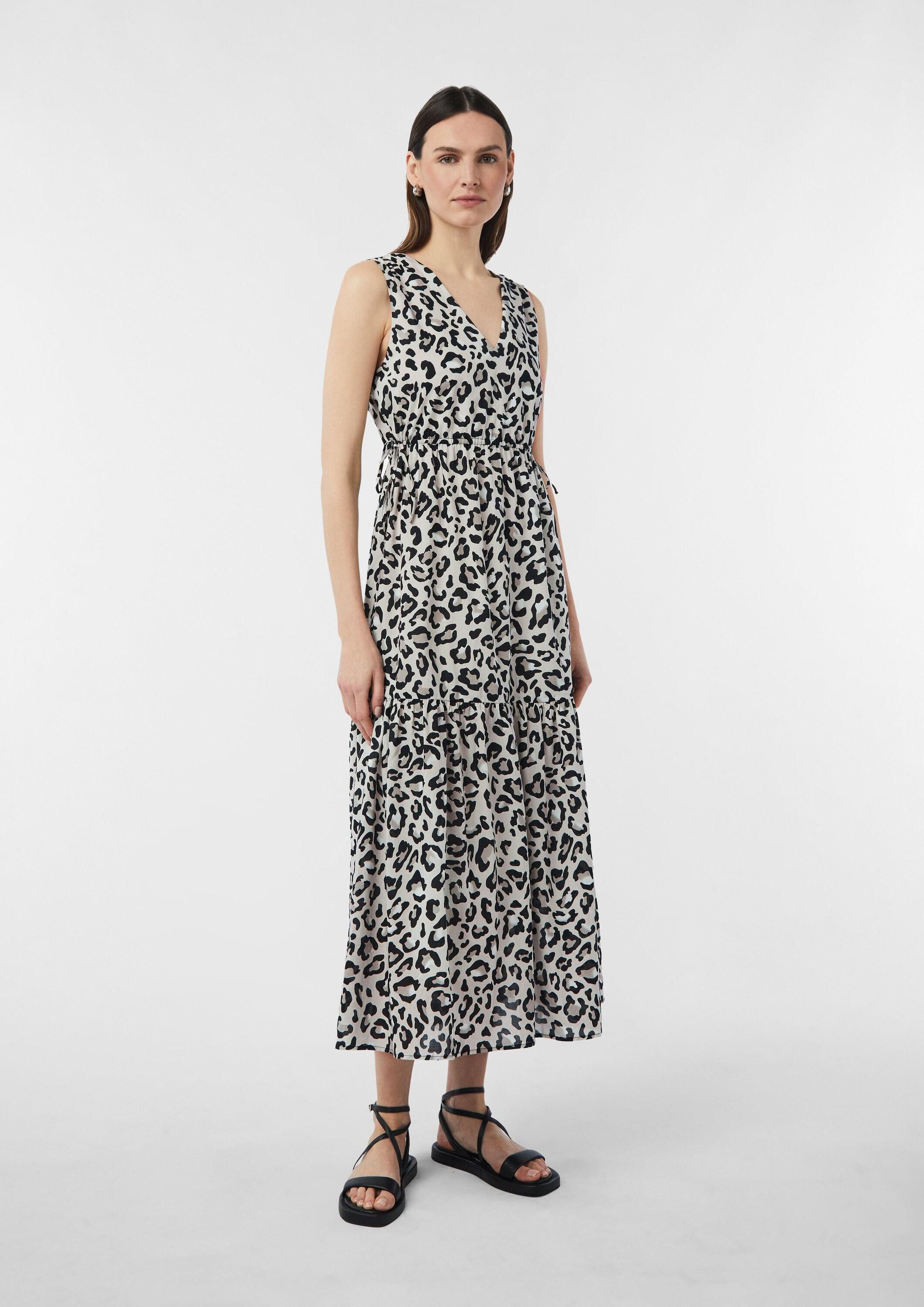 comma Midikleid Kleid Maxikleid mit Leo-Muster und Raff-Details