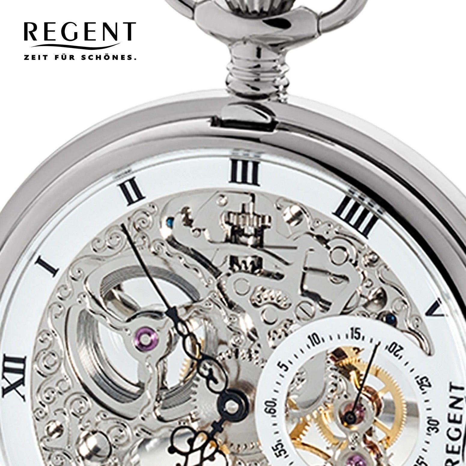 Regent Elegant Herren Regent (ca. Herren rund, Taschenuhr Taschenuhr Taschenuhr (Analoguhr), Analog, Edelstahl, groß 53mm),
