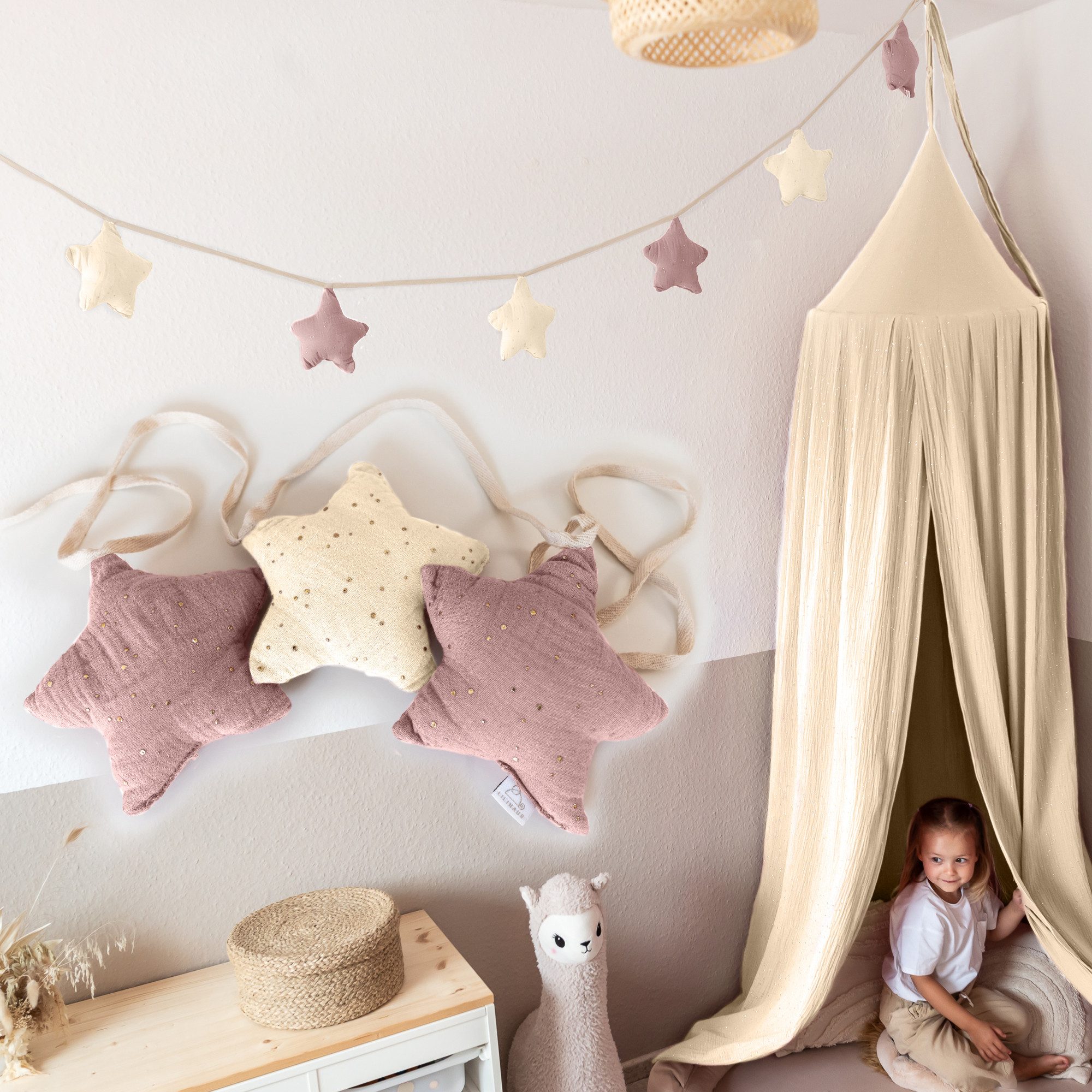 lilimaus Wimpelkette Sternenkette für Kinderzimmer - handgenähte Stoff-Girlande, handgefertigte Stoff-Girlande ca. 300 cm - Wimpel oder Sterne
