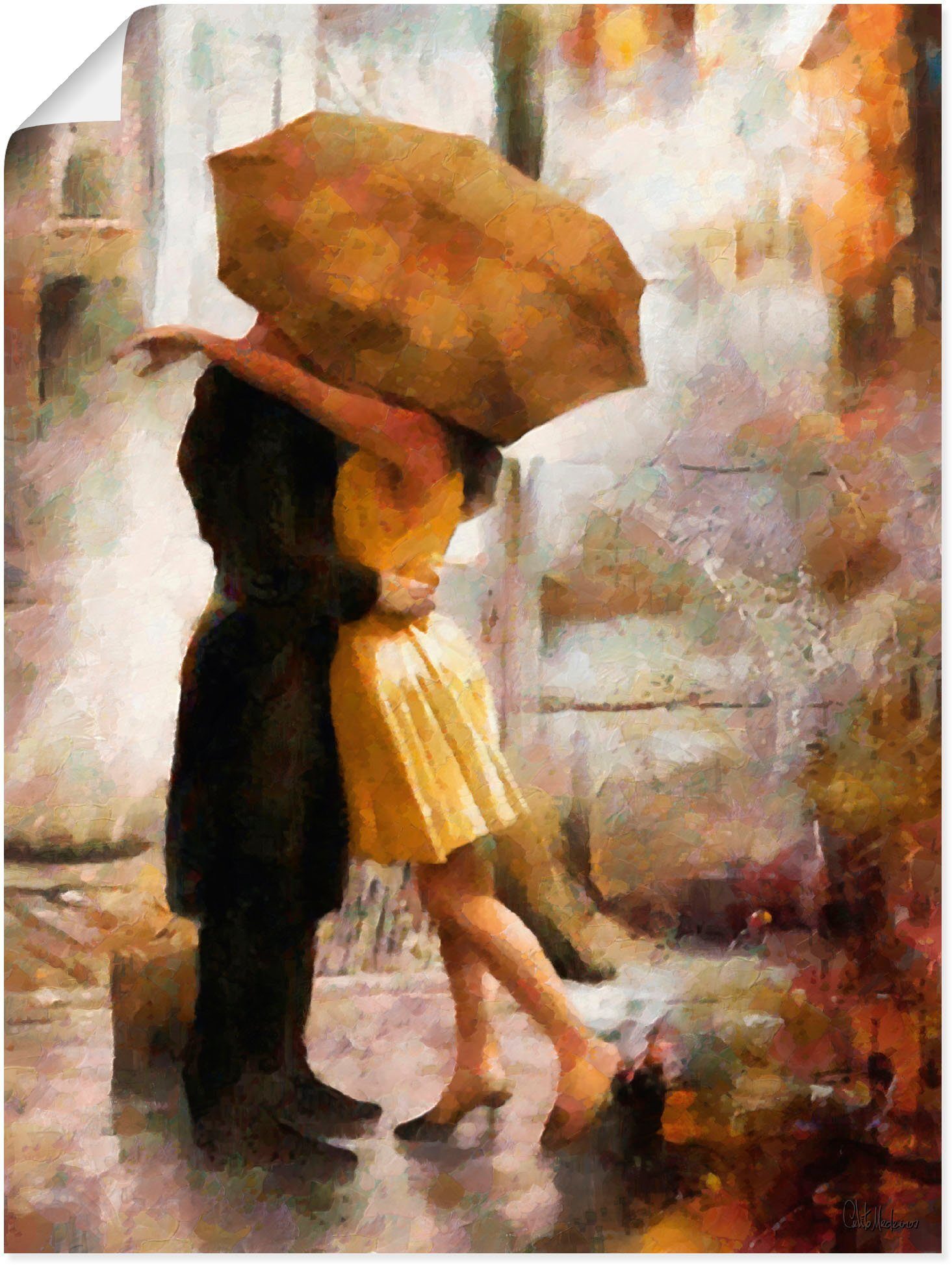 Wandaufkleber Liebespaaren als Alubild, unter Bilder in versch. Kuss Wandbild Poster von Leinwandbild, St), Größen Artland (1 oder Regenschirm,
