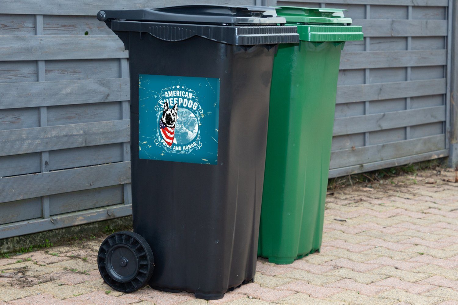 Wandsticker Amerika Jahrgang - Mülltonne, Mülleimer-aufkleber, MuchoWow St), Hund Sticker, - Abfalbehälter (1 Container,