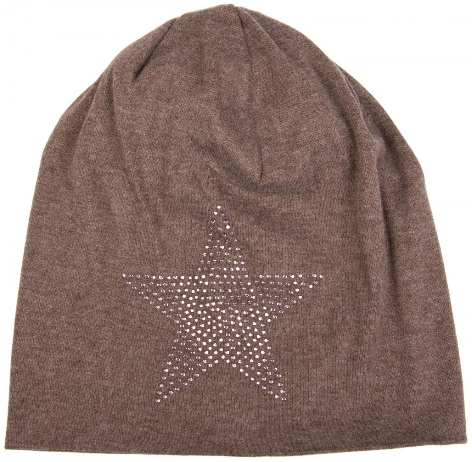 Warme (1-St) Beanie styleBREAKER Strass Stern Mütze Taupe-Braun mit Beanie