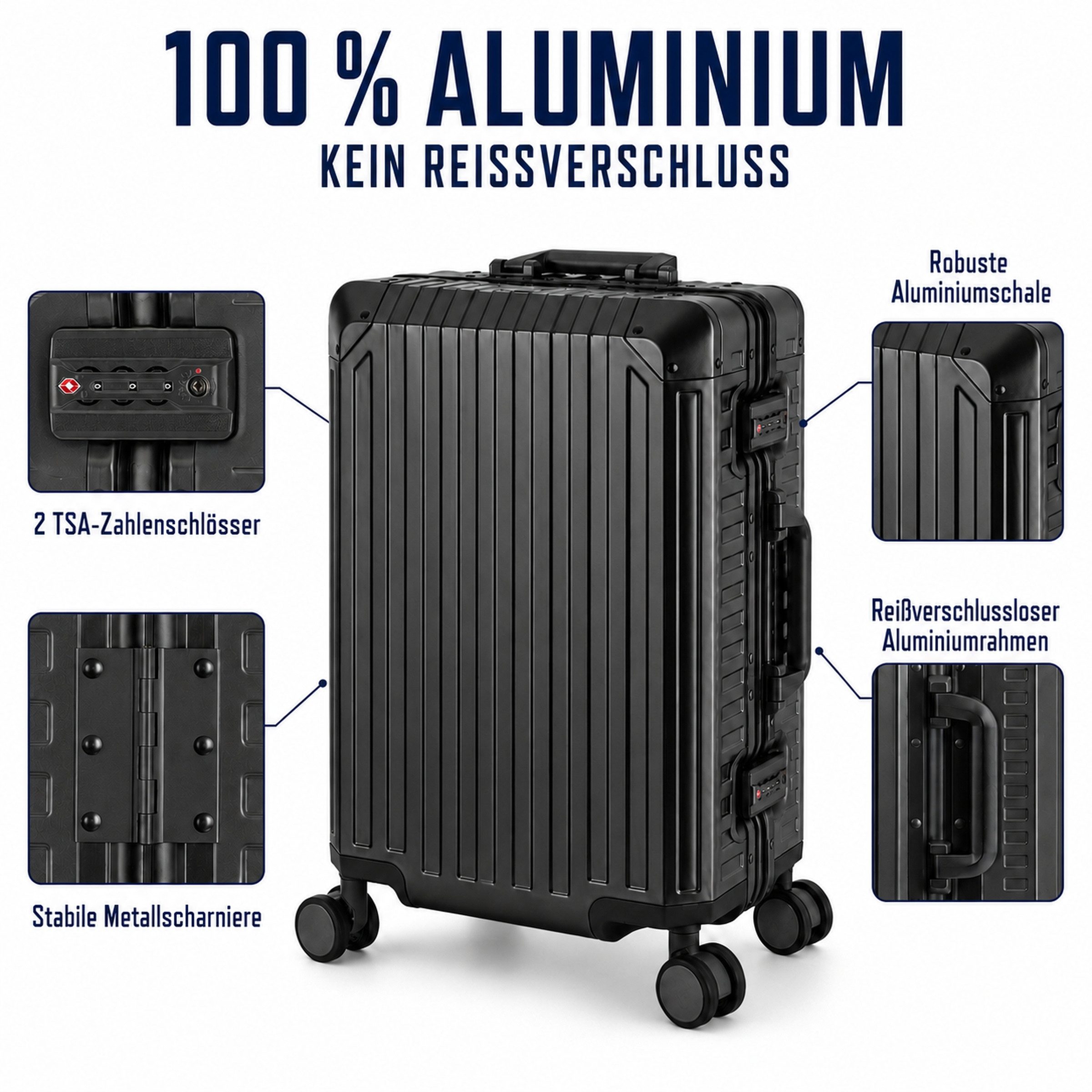 Travelhouse Kofferset 100% Aluminium TOKYO - verschiedene Farben, 4 Rollen, (2 tlg., M+L), mit stabilem Aluminium-Gehäuse, mit verstärkten Ecken
