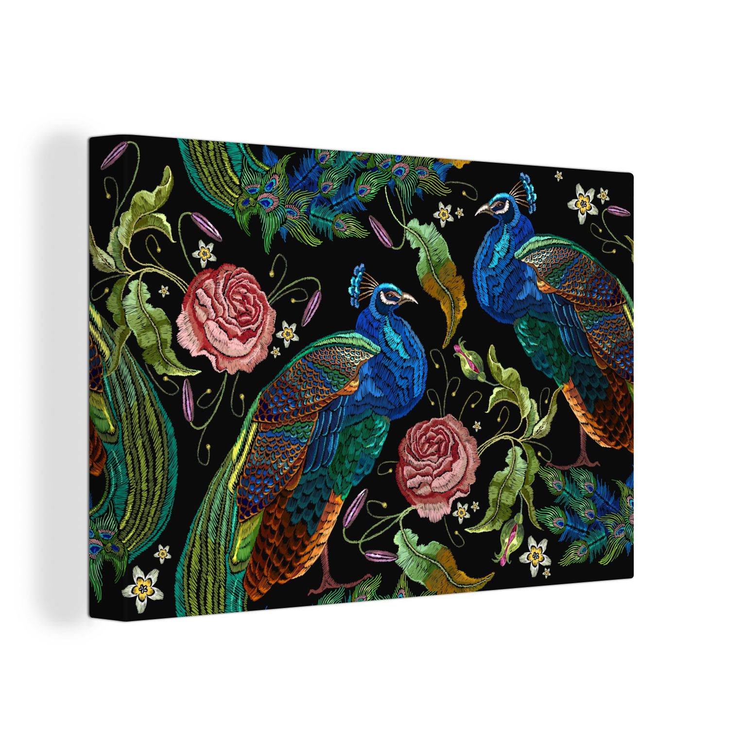 OneMillionCanvasses® Leinwandbild Stickereidruck - Pfau - günstig online kaufen