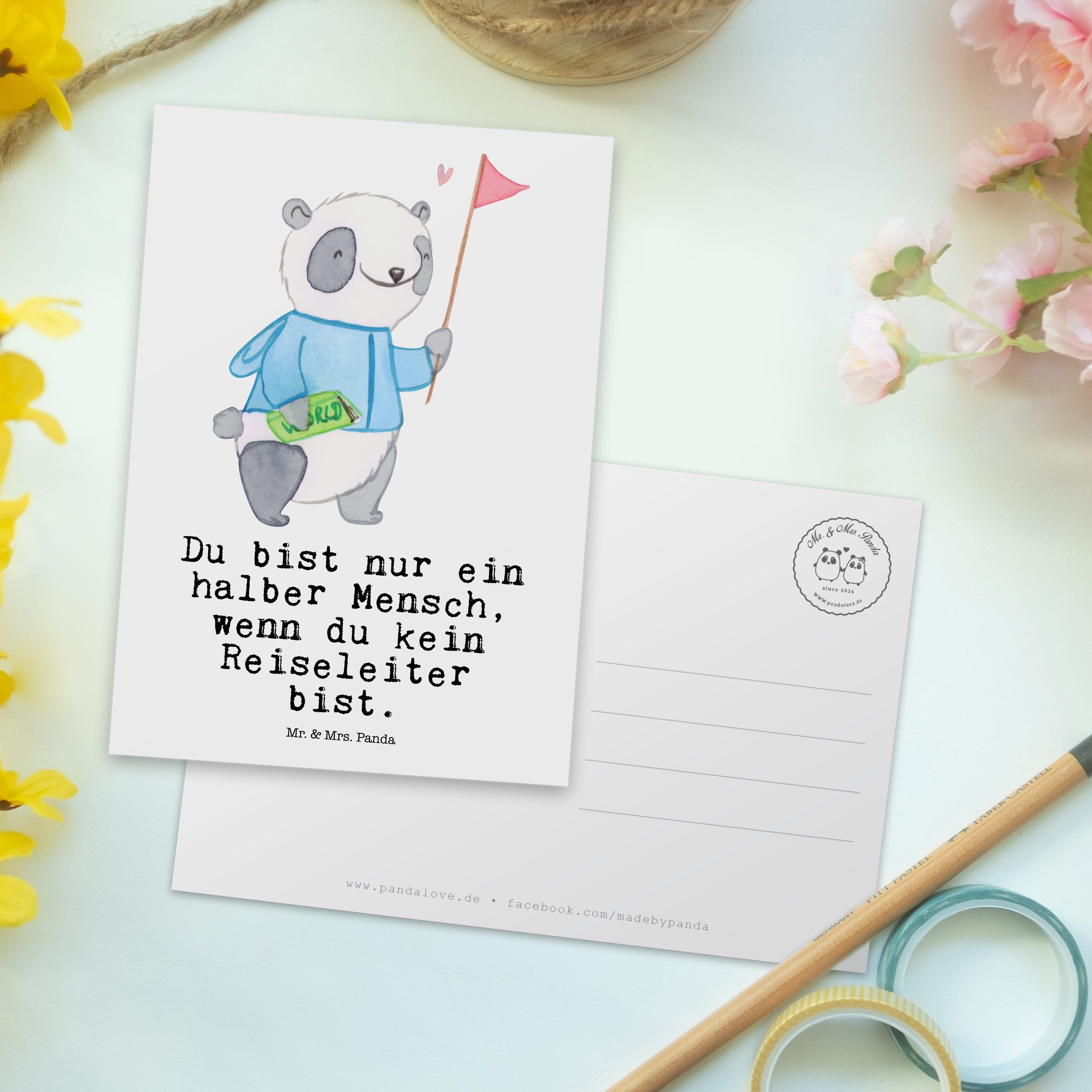 Geschenk, Herz - Reiseleiter Danke, Kollege Panda mit Weiß & Mitarbeiter, Mrs. - Postkarte Mr.