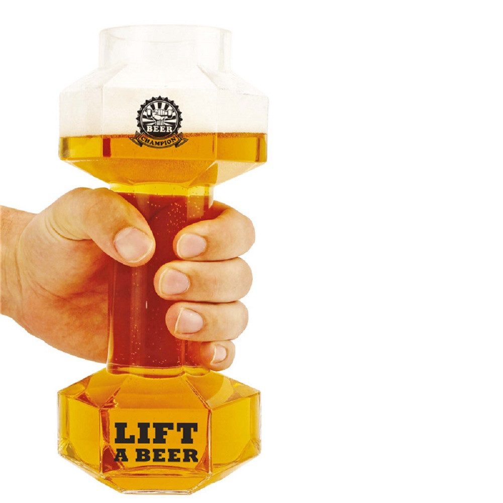 Winkee Bierglas Hantel Gewicht Glas, 1-tlg., Glas, ca. 10,5 x 8,5 x 22 cm, für 680 ml